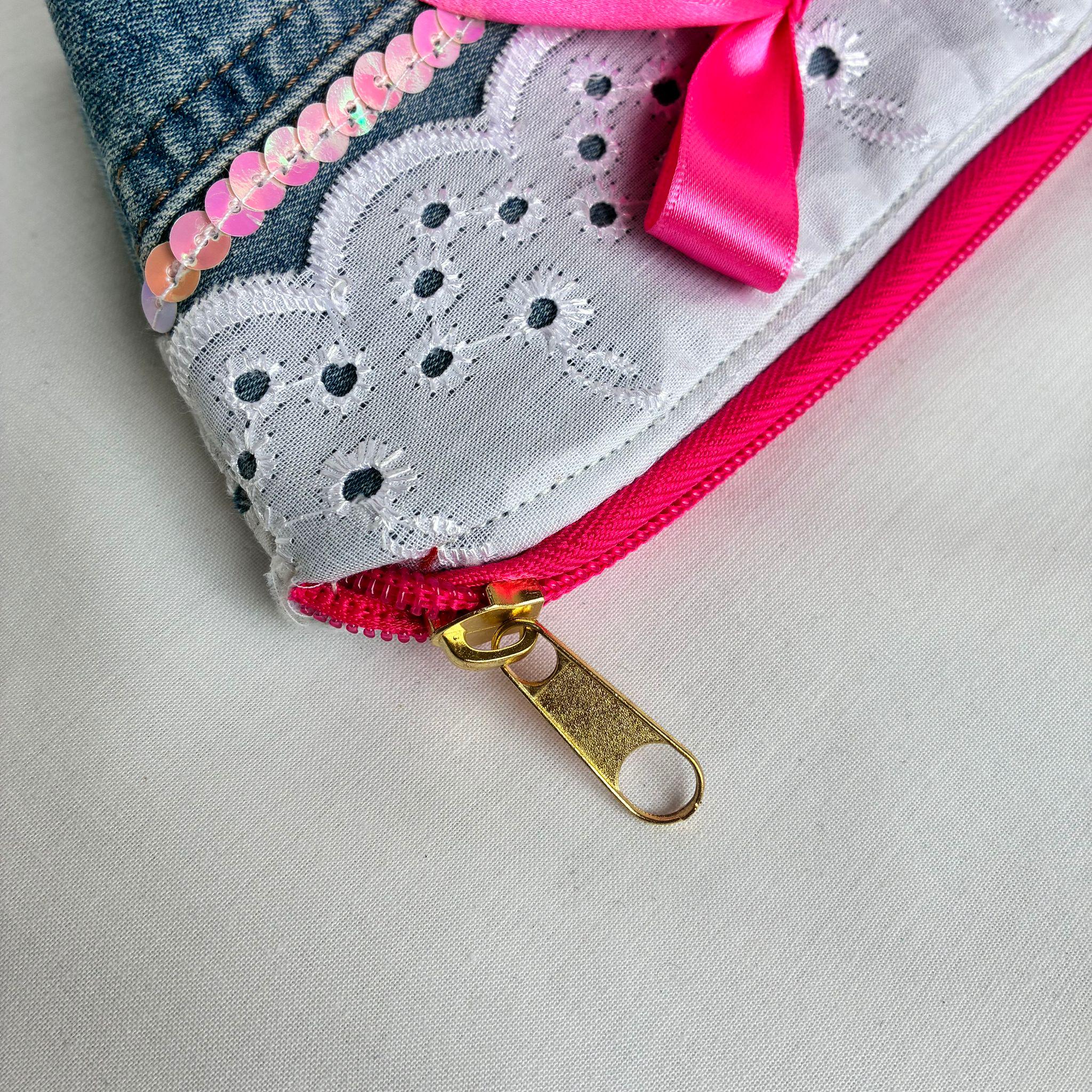 Denim Bow Cosmetic Pouch