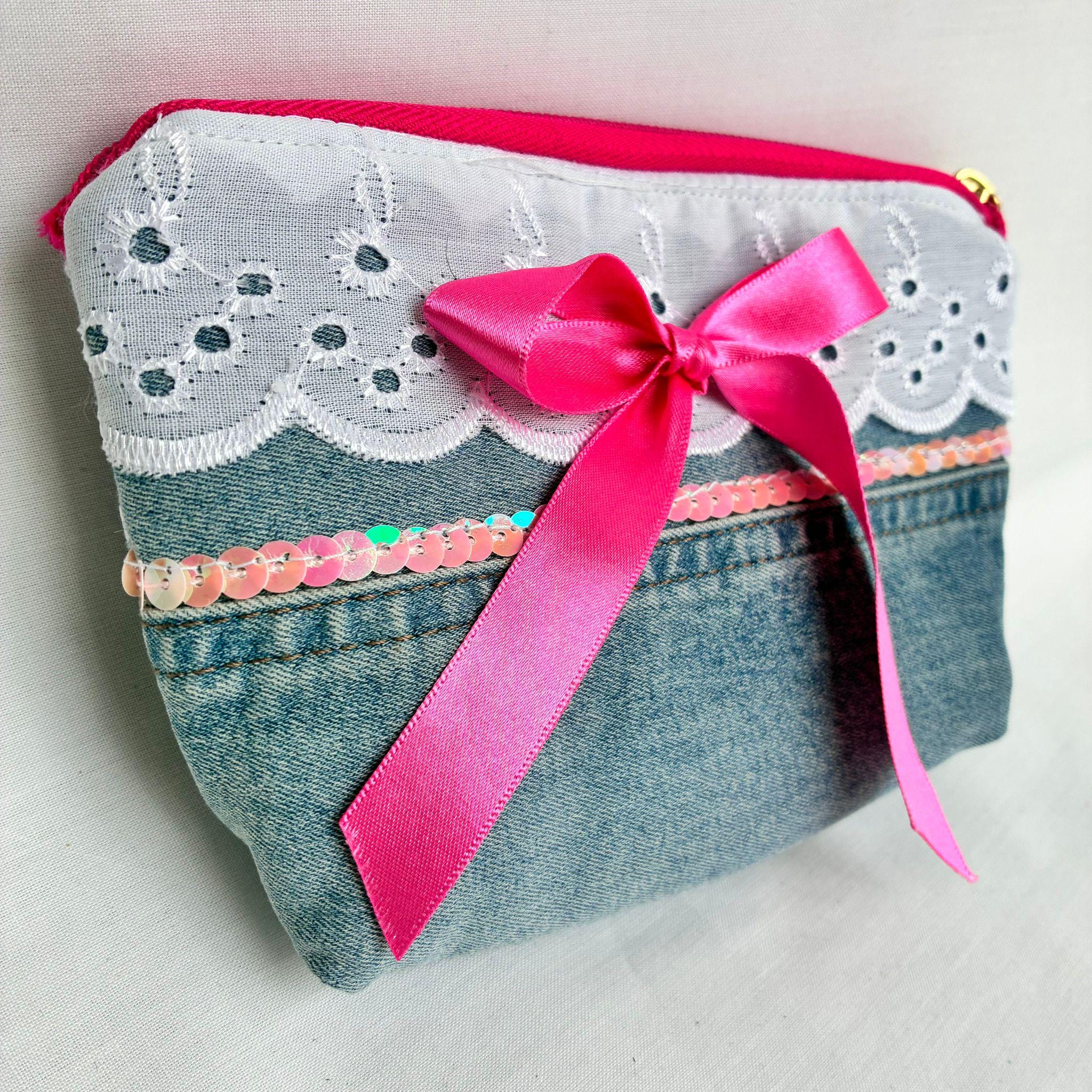 Denim Bow Cosmetic Pouch