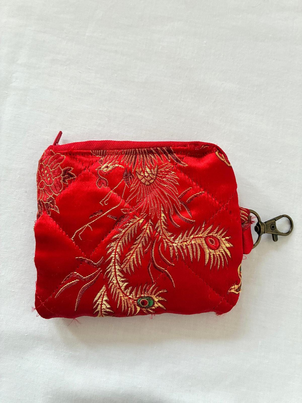 Red Satin Dragon Keyring Purse