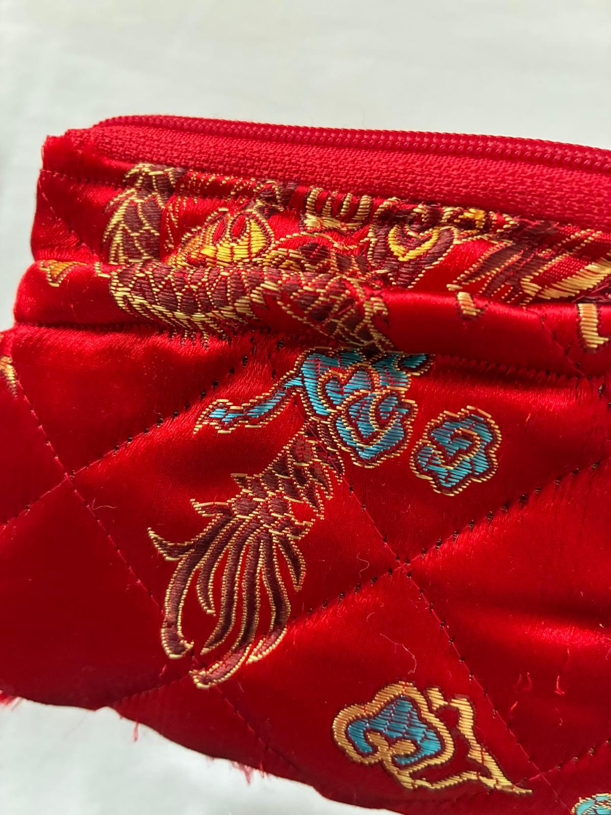 Red Satin Dragon Keyring Purse
