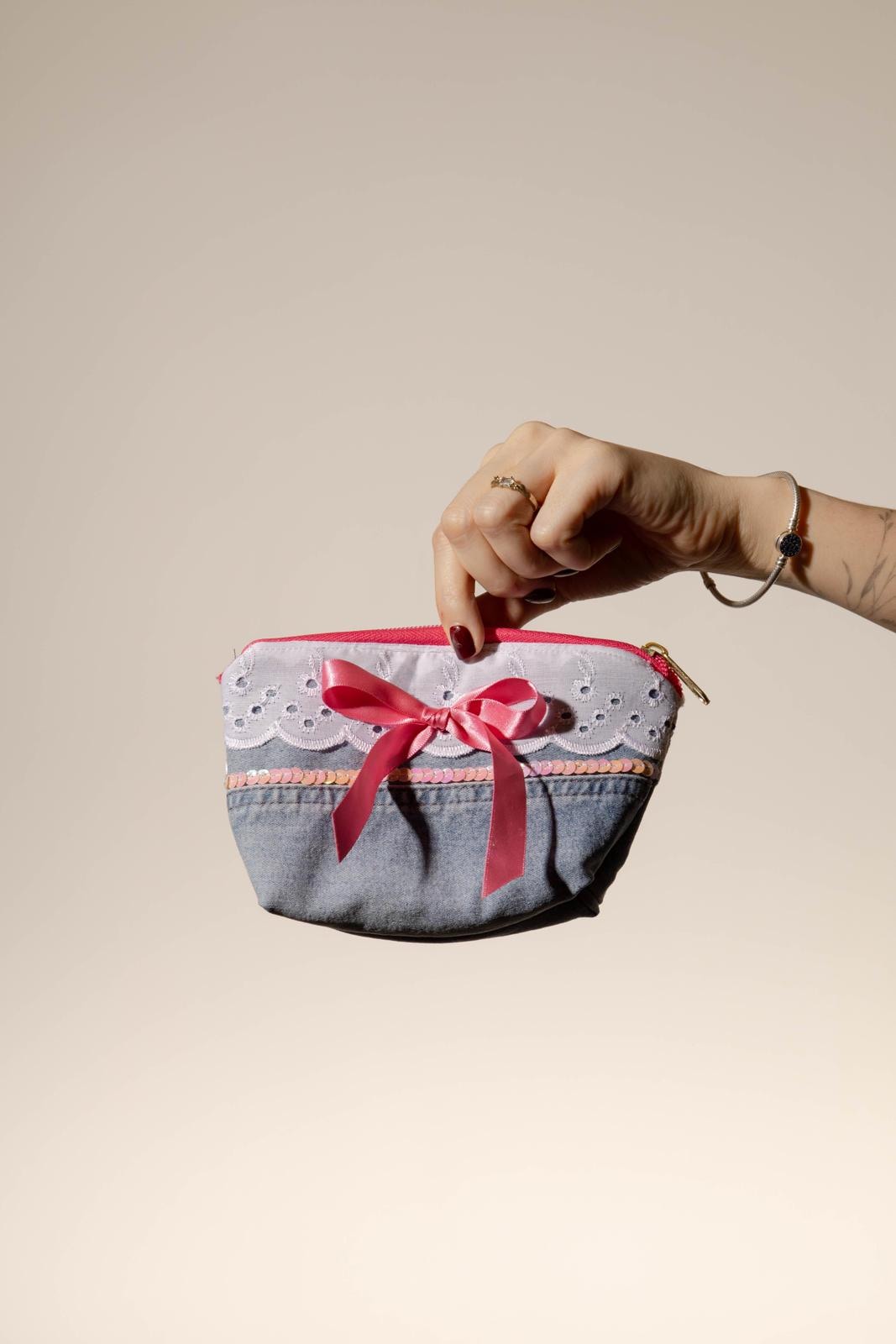Denim Bow Cosmetic Pouch