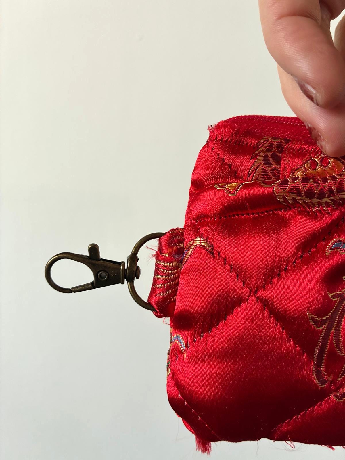Red Satin Dragon Keyring Purse