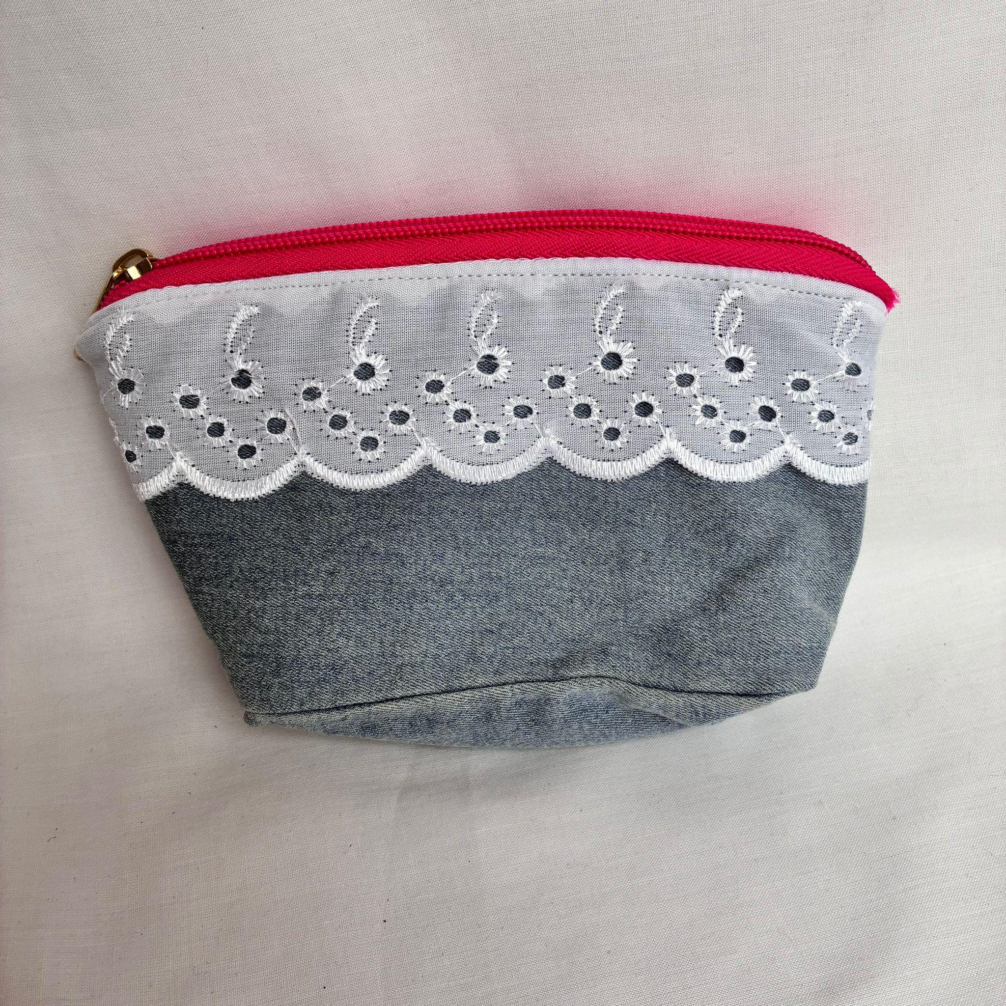 Denim Bow Cosmetic Pouch