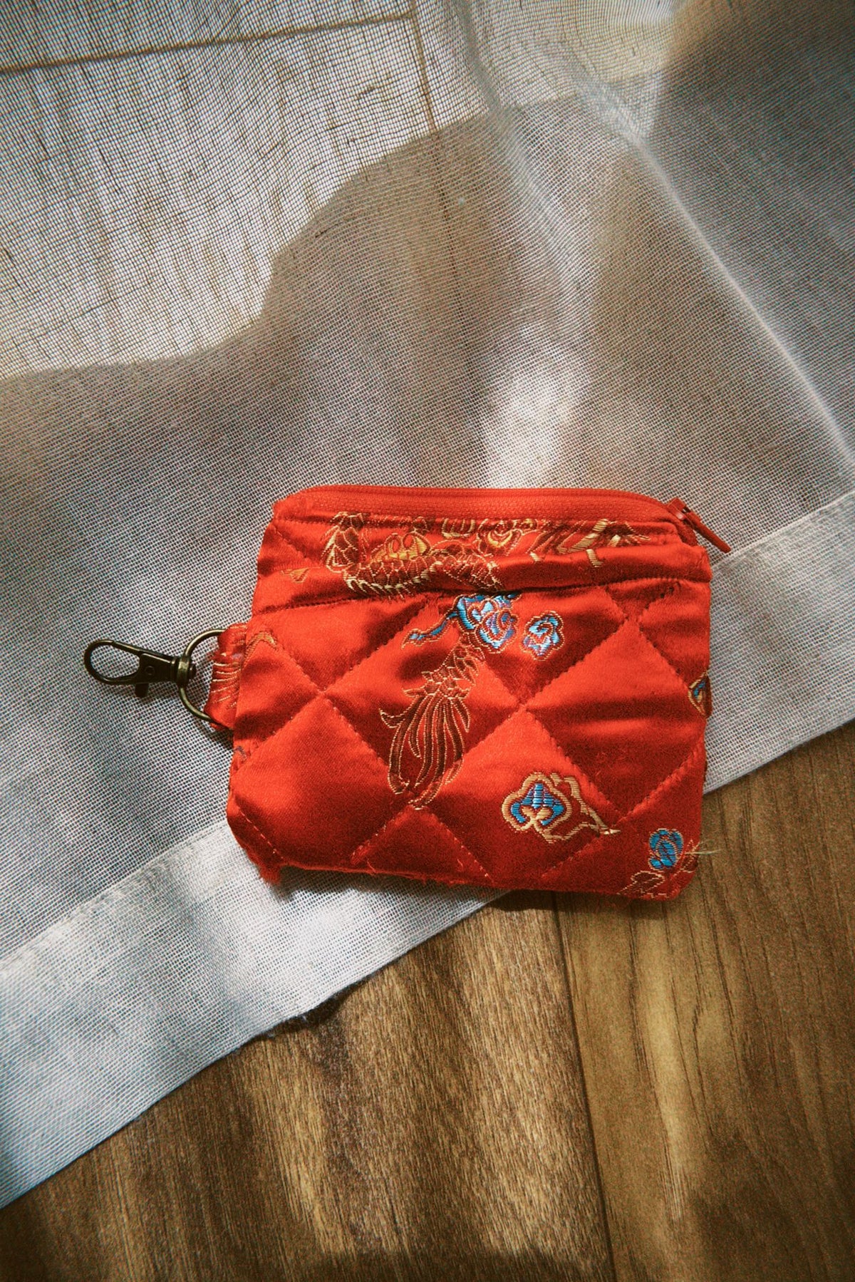 Red Satin Dragon Keyring Purse