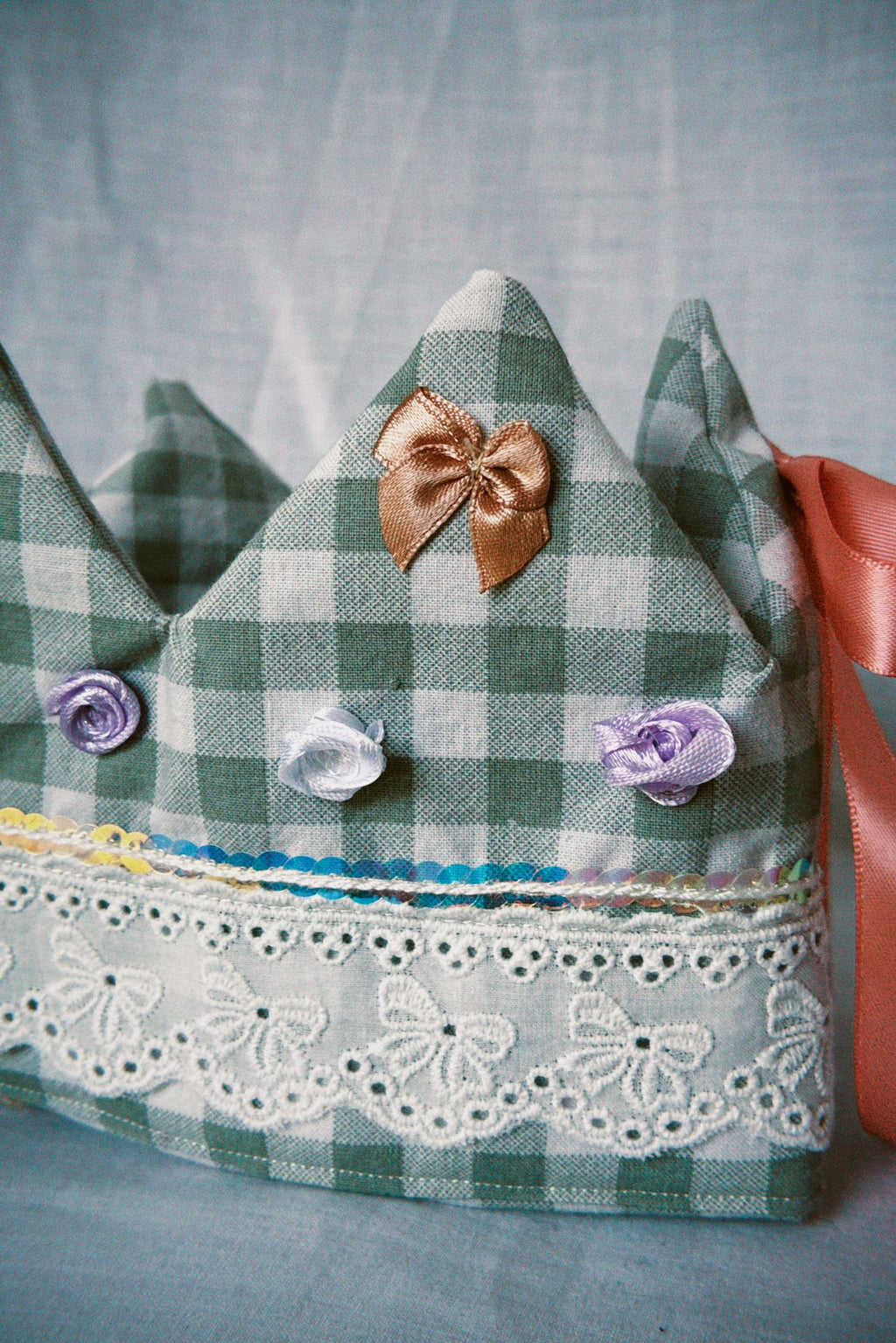 Sage Gingham Fabric Celebration Crown