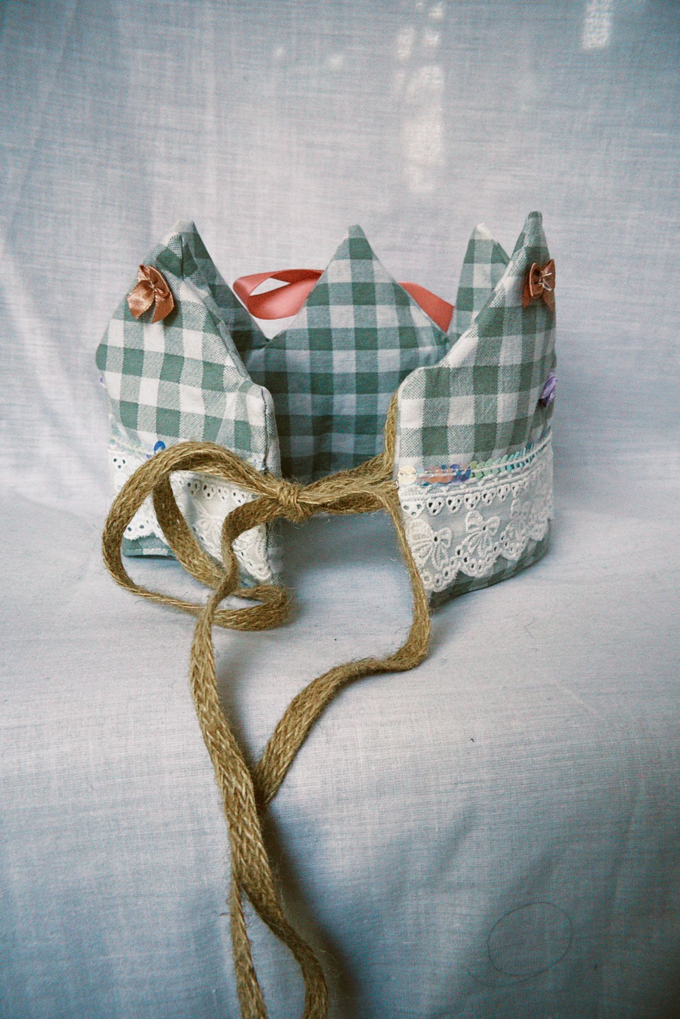 Sage Gingham Fabric Celebration Crown