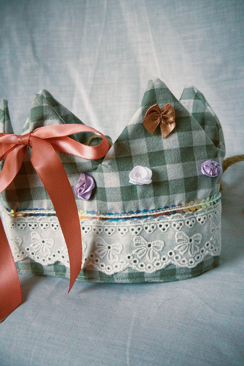 Sage Gingham Fabric Celebration Crown
