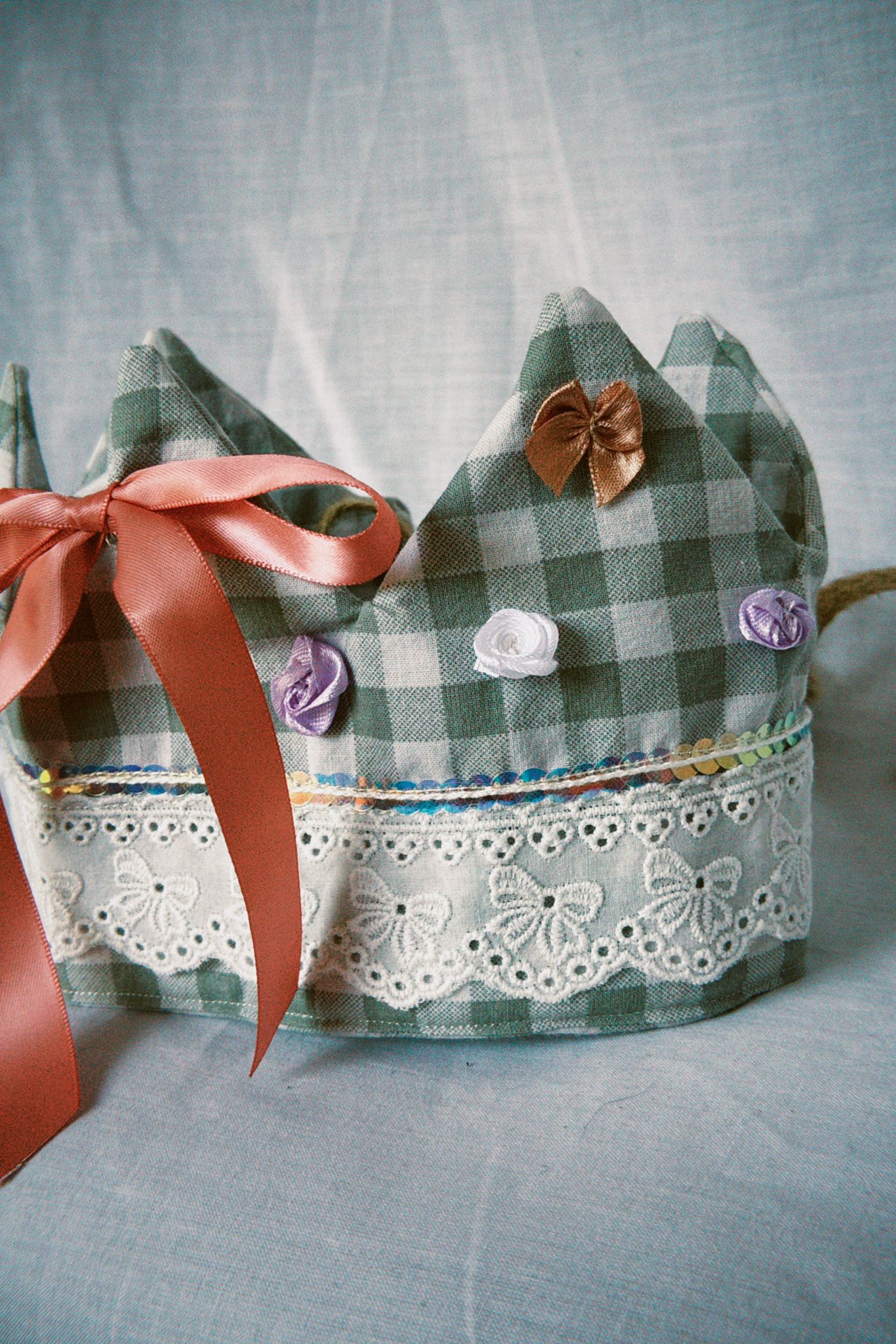 Sage Gingham Fabric Celebration Crown
