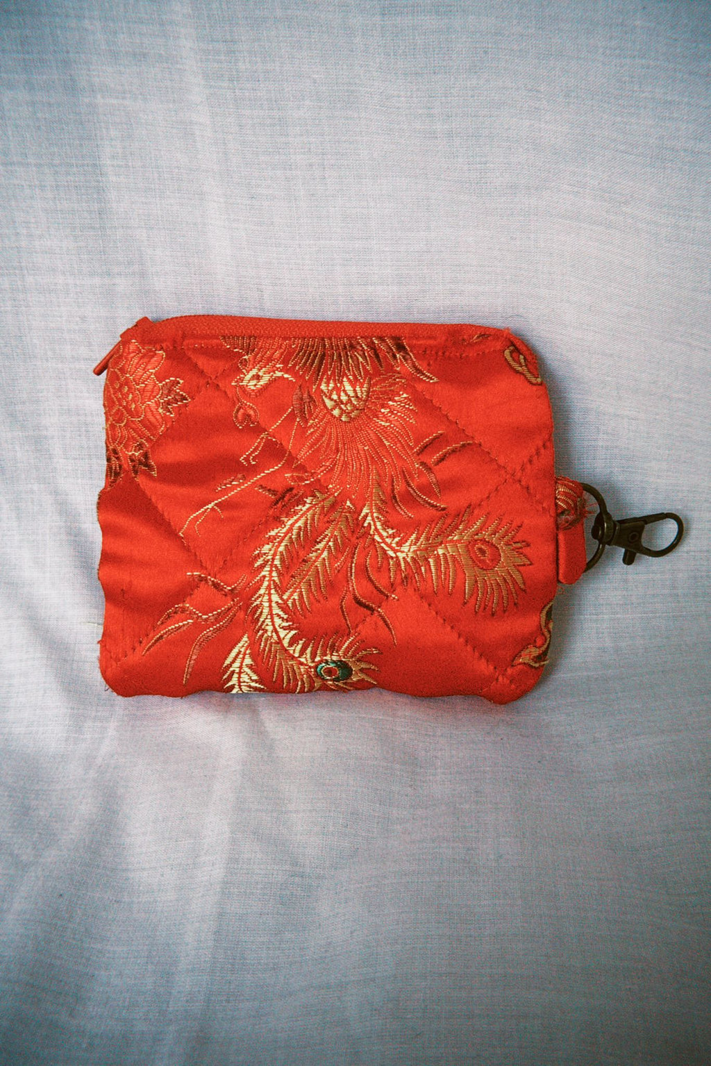 Red Satin Dragon Keyring Purse