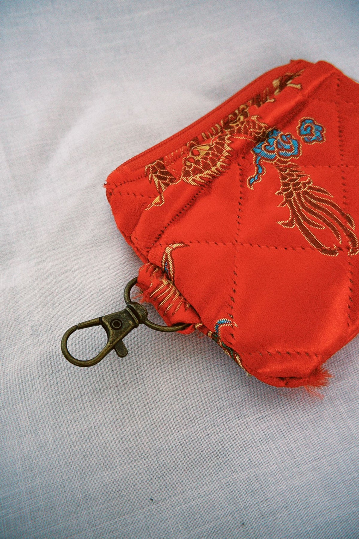 Red Satin Dragon Keyring Purse