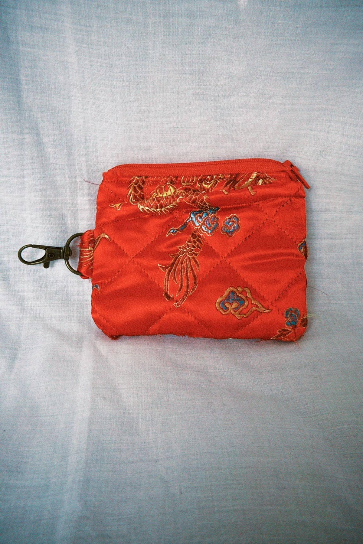 Red Satin Dragon Keyring Purse