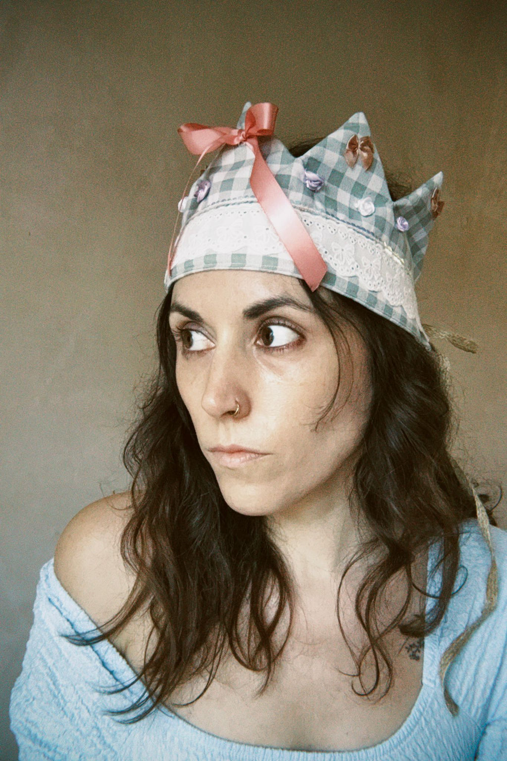 Sage Gingham Fabric Celebration Crown