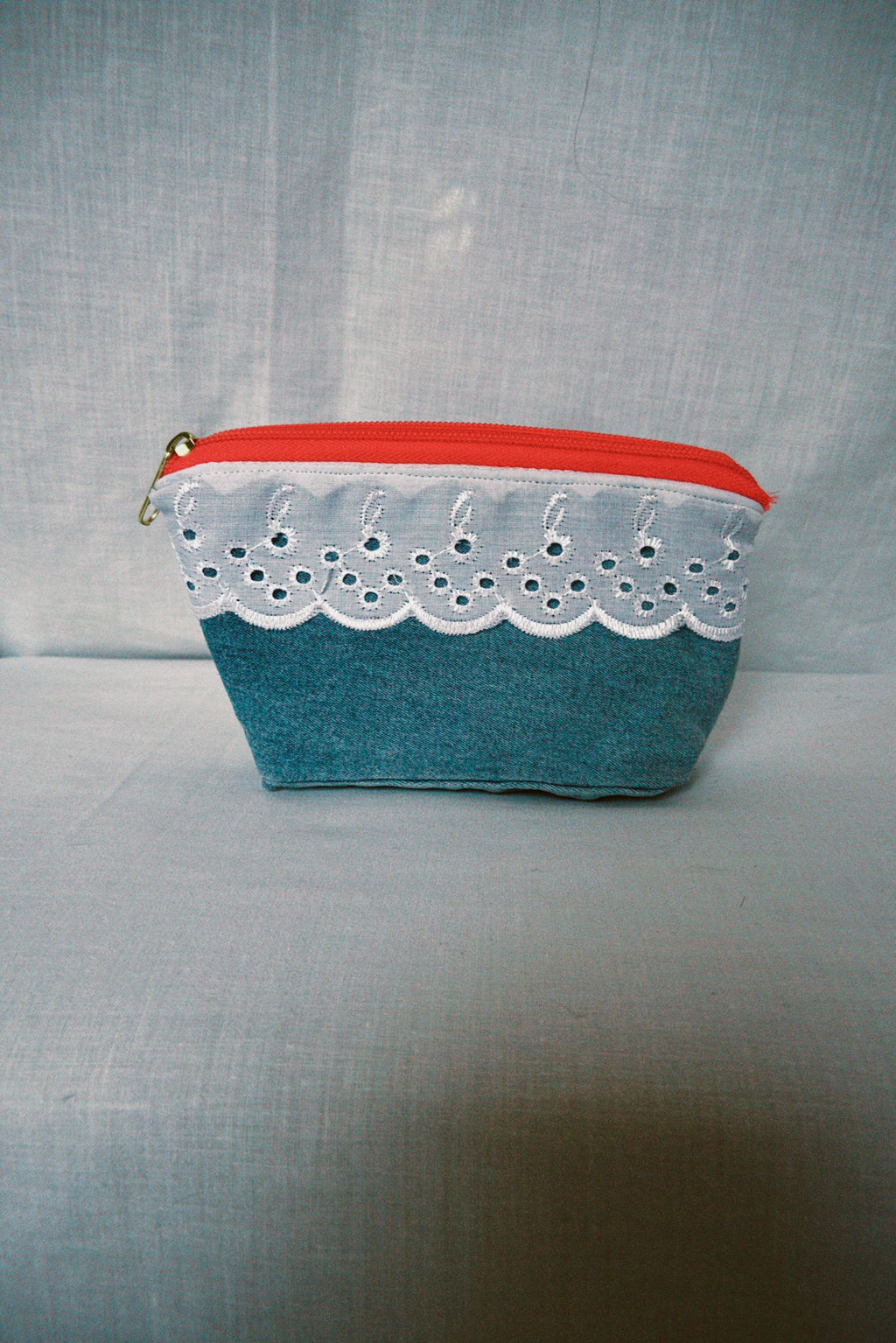 Denim Bow Cosmetic Pouch