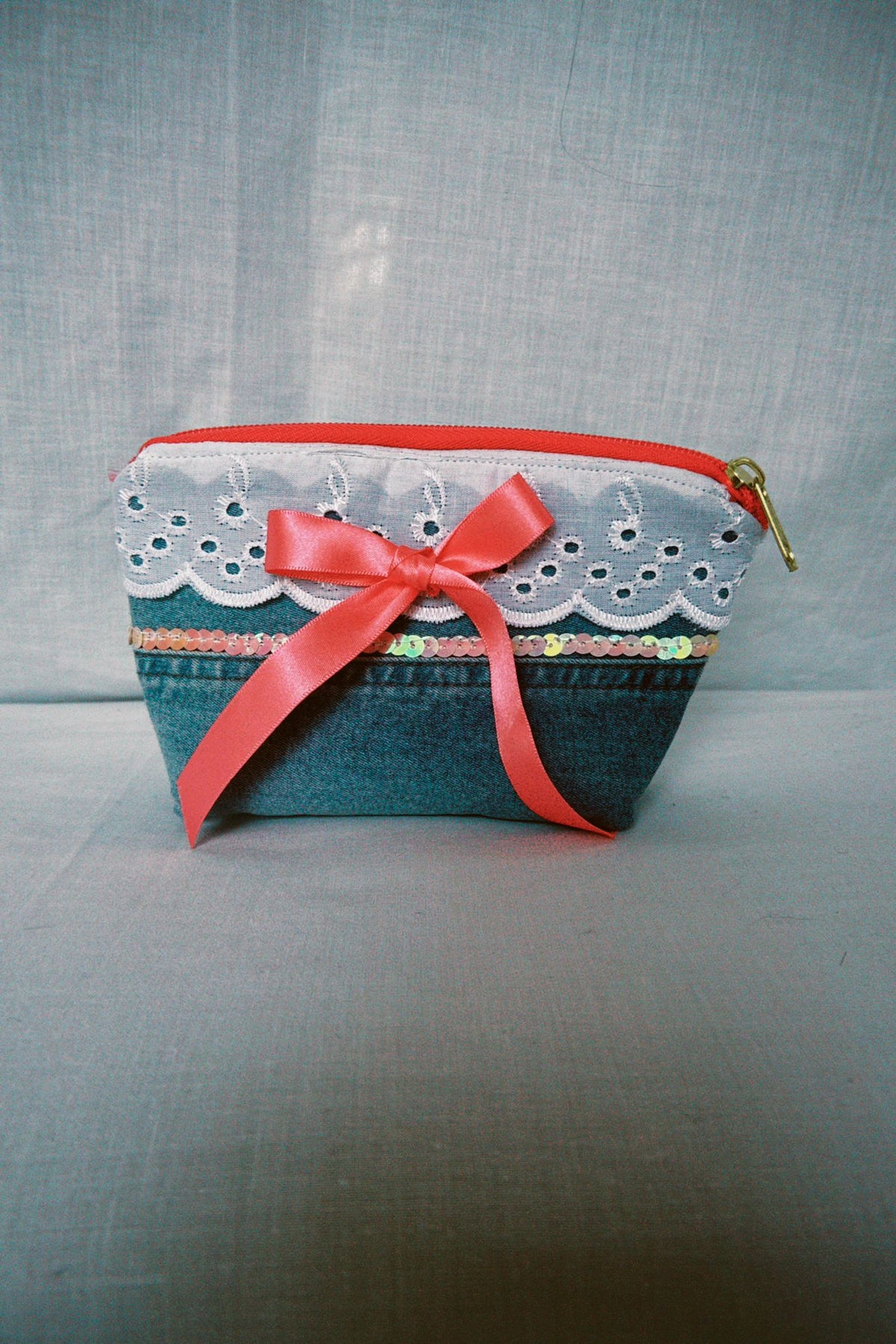 Denim Bow Cosmetic Pouch