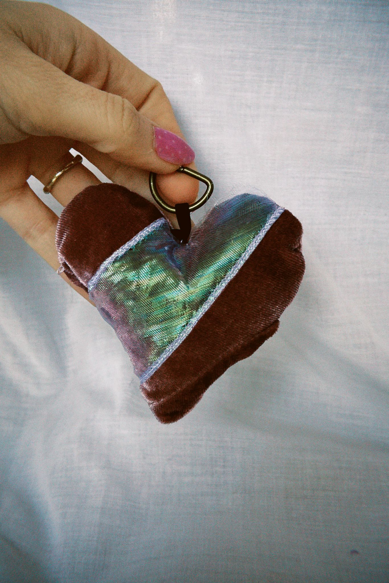 Iridescent Velvet Scrappy Heart Keyring
