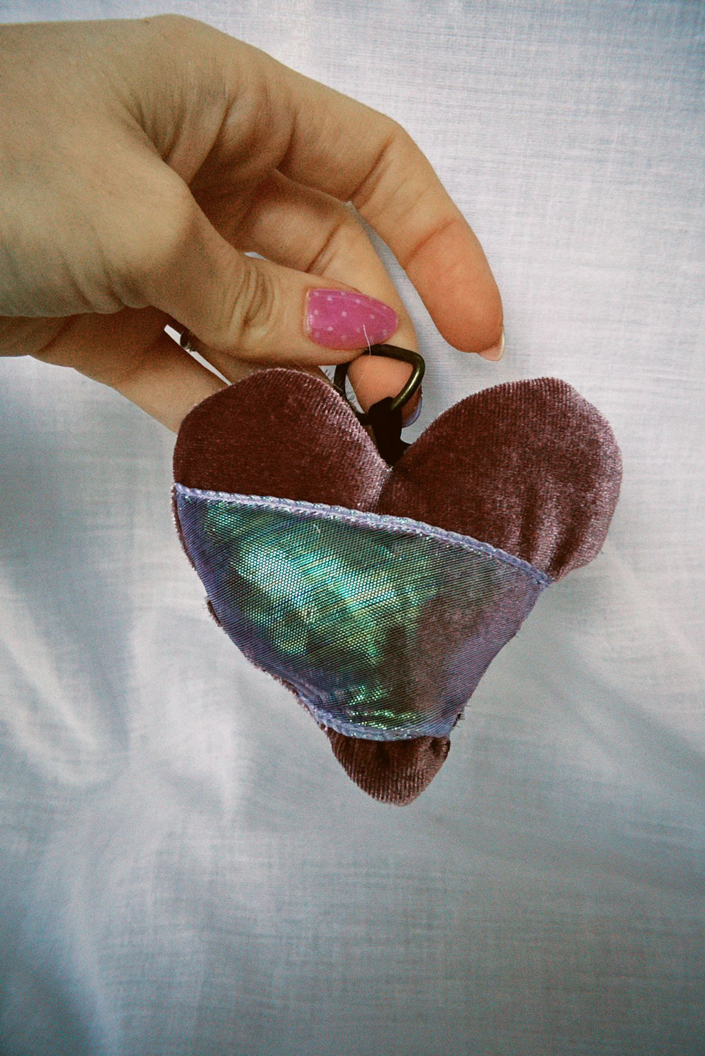 Iridescent Velvet Scrappy Heart Keyring