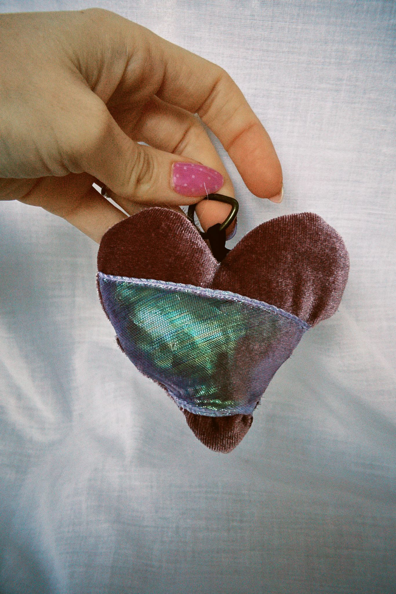 Iridescent Velvet Scrappy Heart Keyring