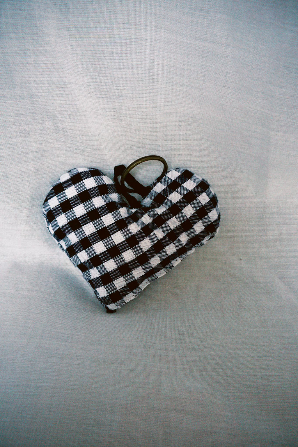 Navy Gingham Scrappy Heart Keyring