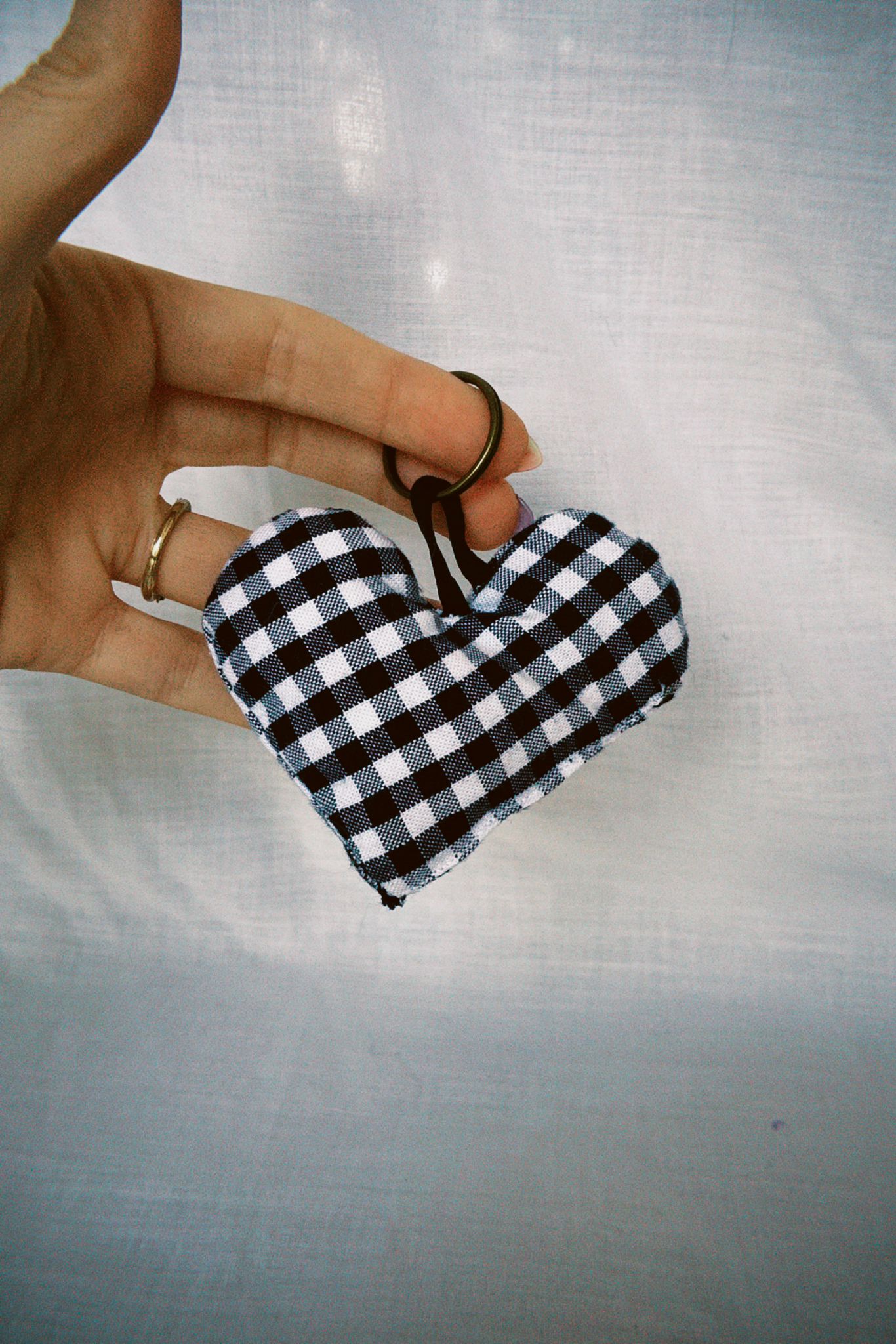 Navy Gingham Scrappy Heart Keyring