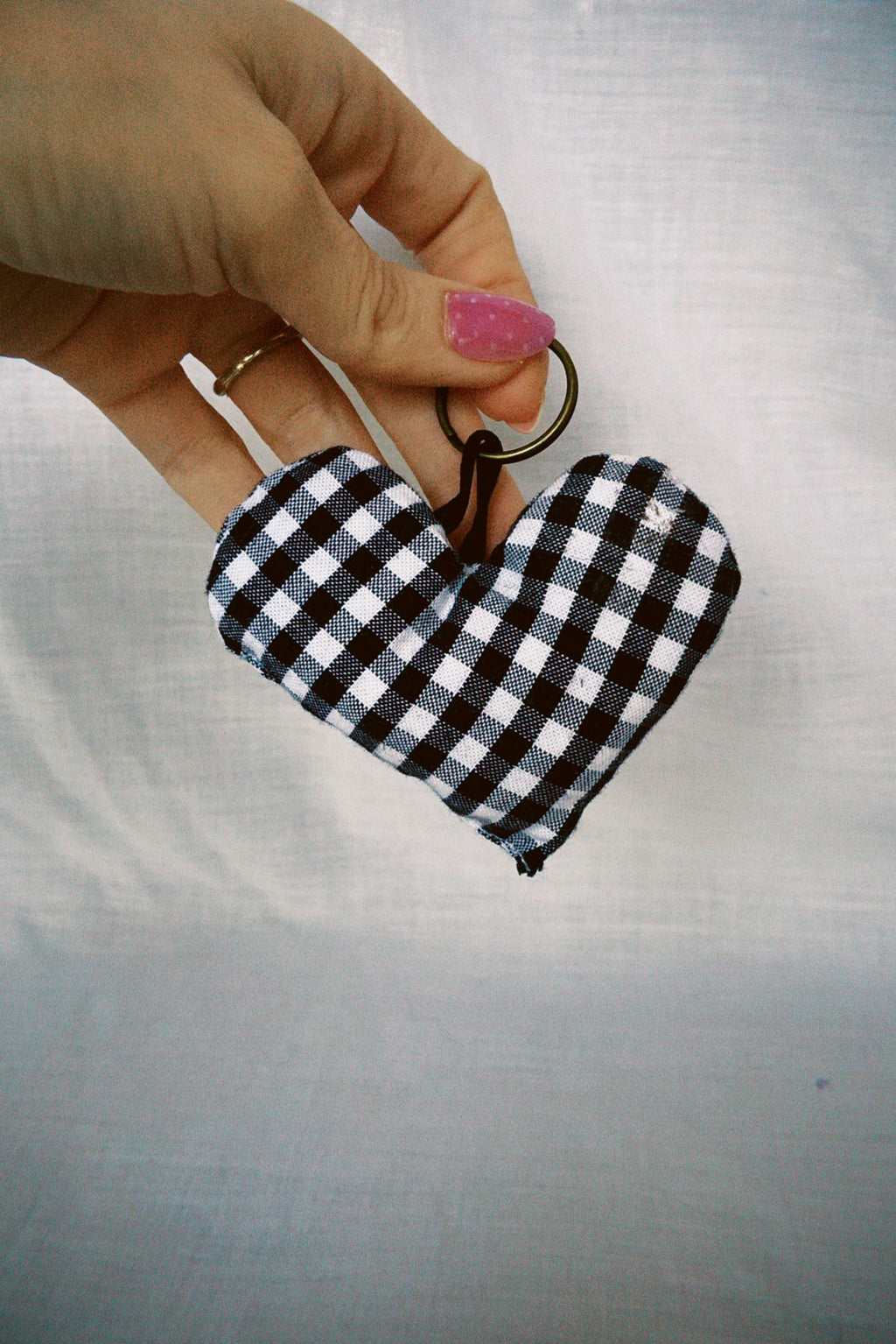 Navy Gingham Scrappy Heart Keyring