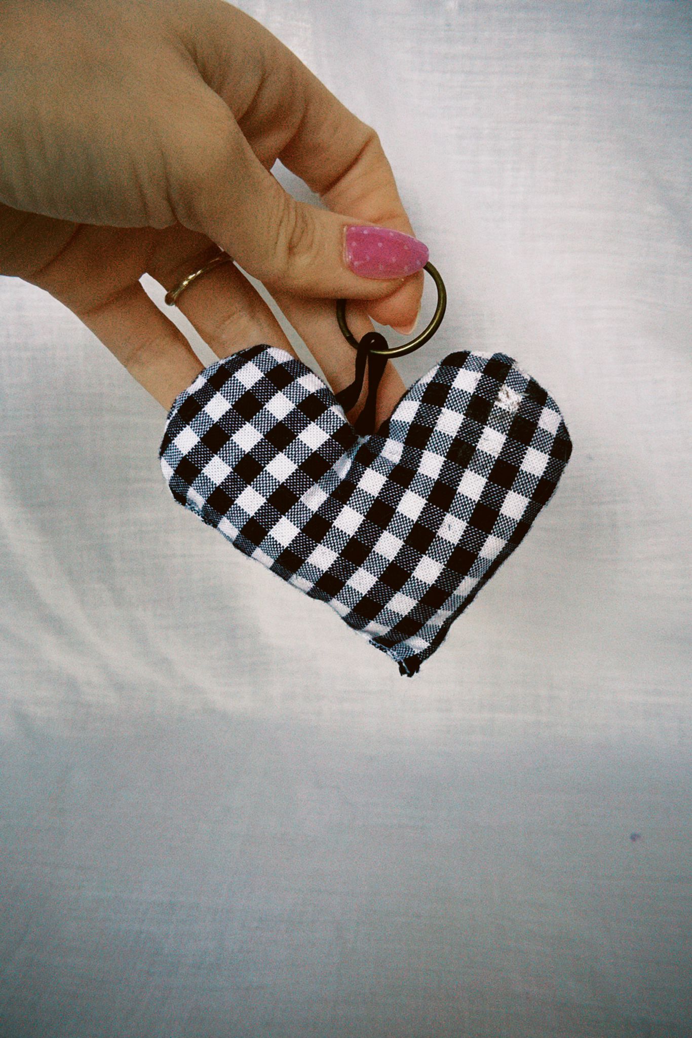 Navy Gingham Scrappy Heart Keyring