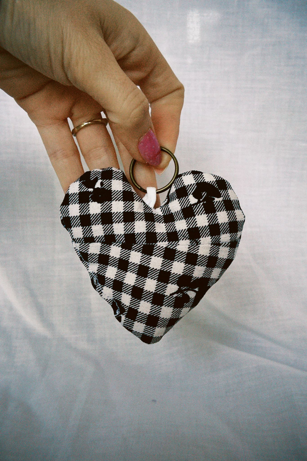 Floral Gingham Scrappy Heart Keyring