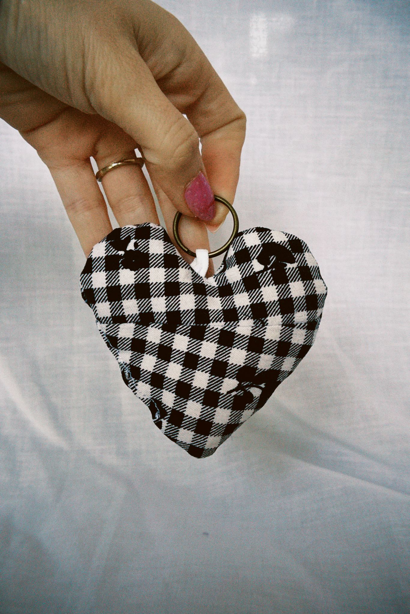 Floral Gingham Scrappy Heart Keyring