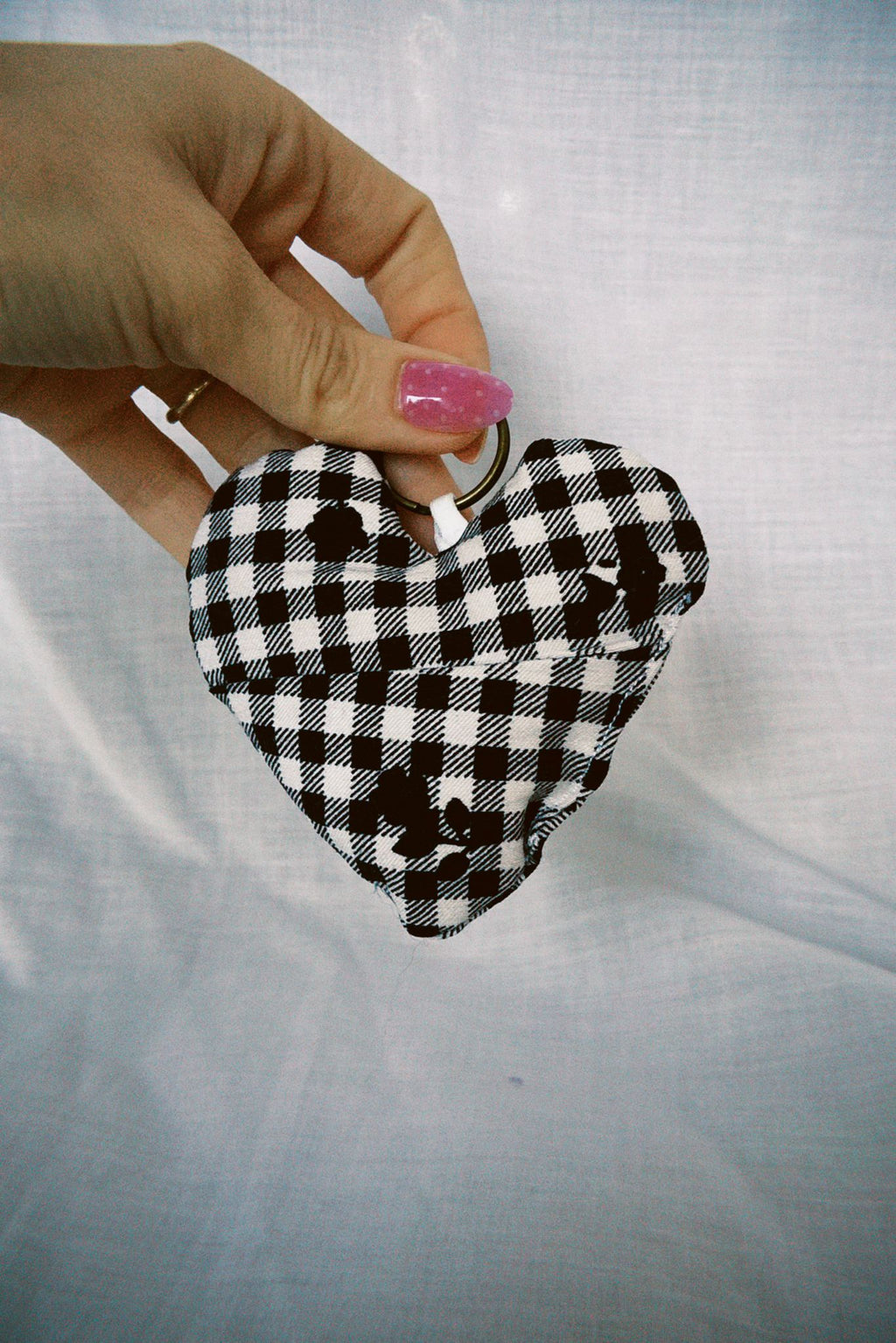 Floral Gingham Scrappy Heart Keyring