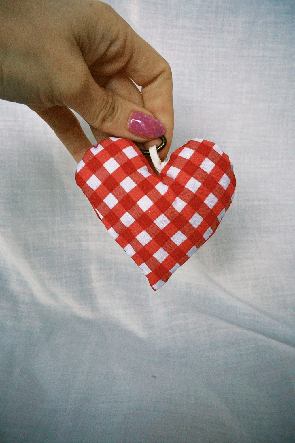 Red Gingham Bow Scrappy Heart Keyring