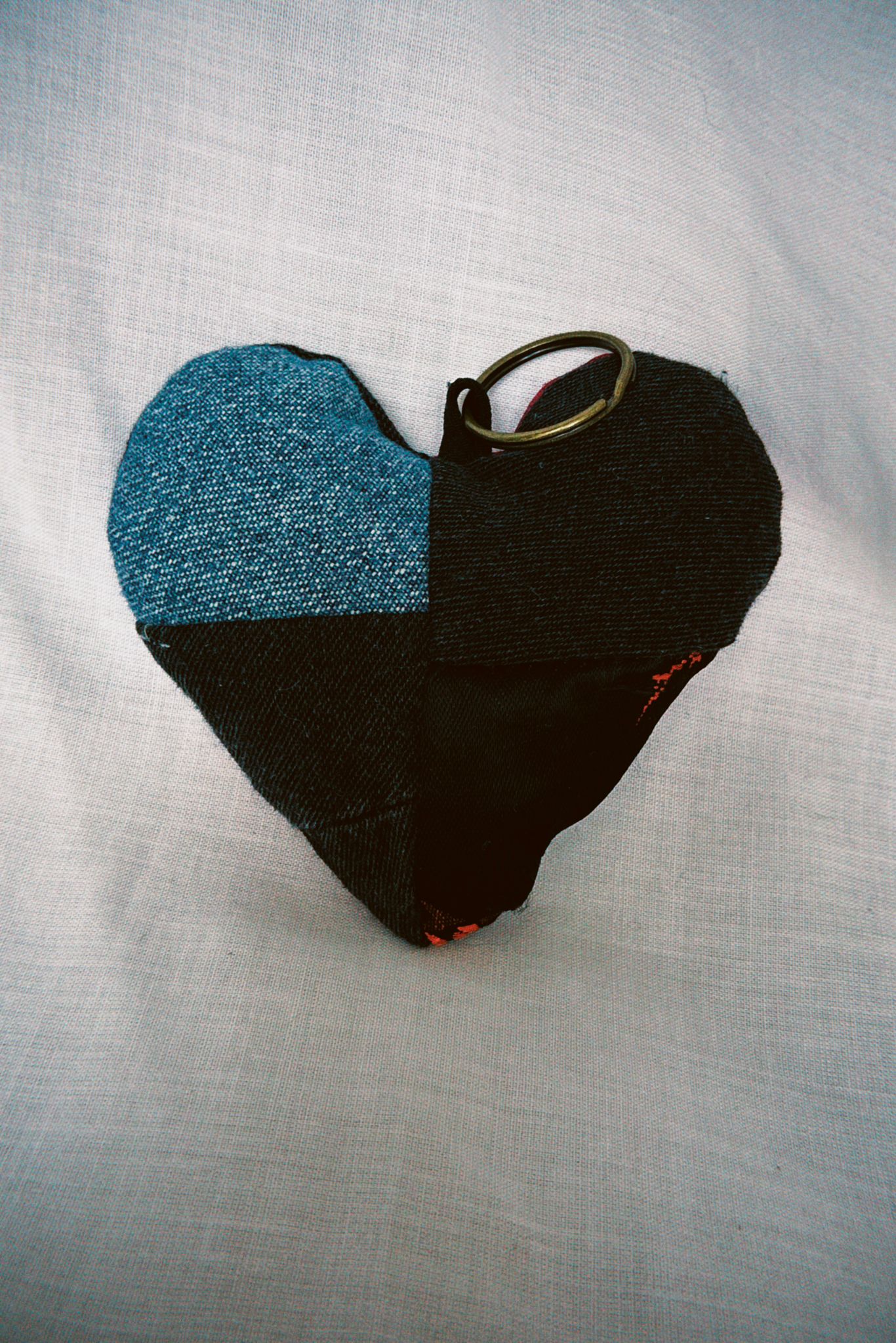 Denim Patchwork Scrappy Heart Keyring