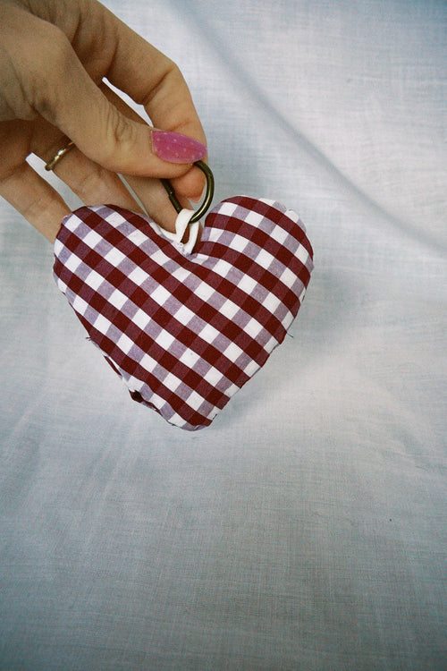 Burgundy Gingham Scrappy Heart Keyring