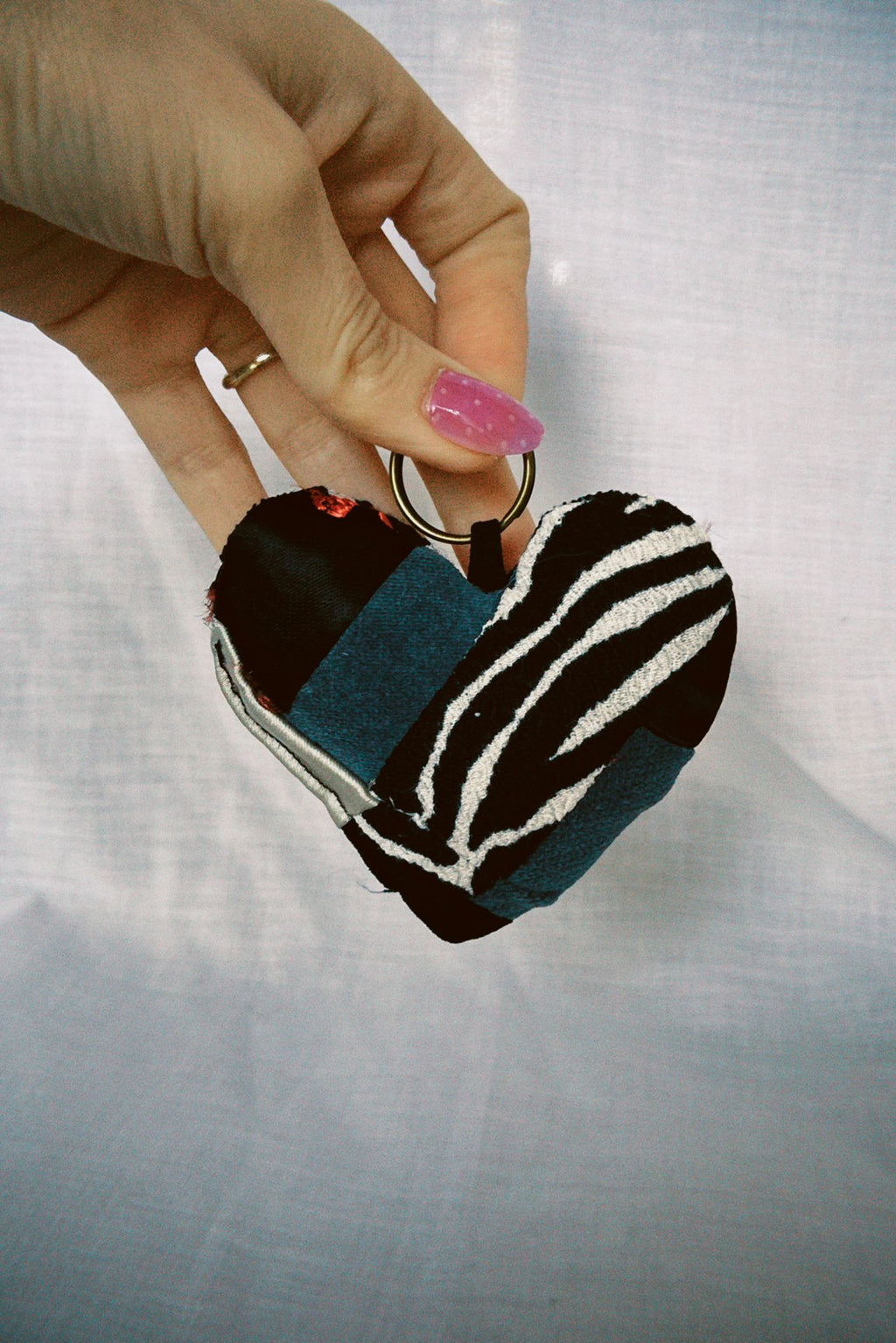 Zebra Patchwork Scrappy Heart Keyring