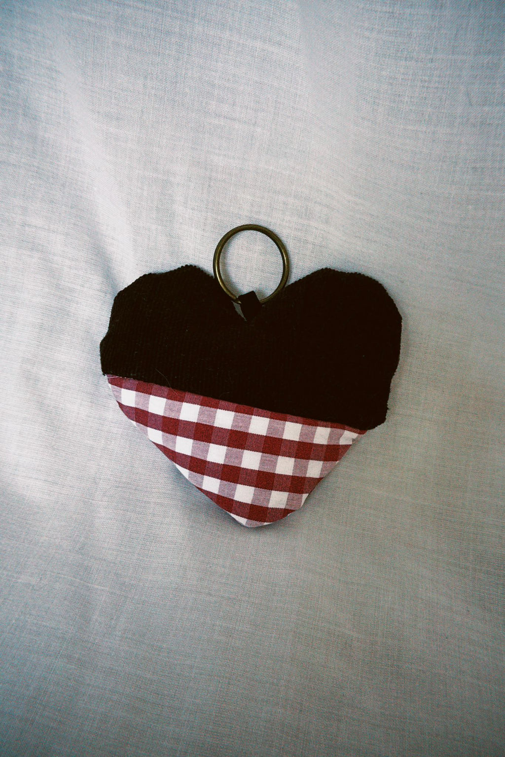 Brown Corduroy Gingham Scrappy Heart Keyring