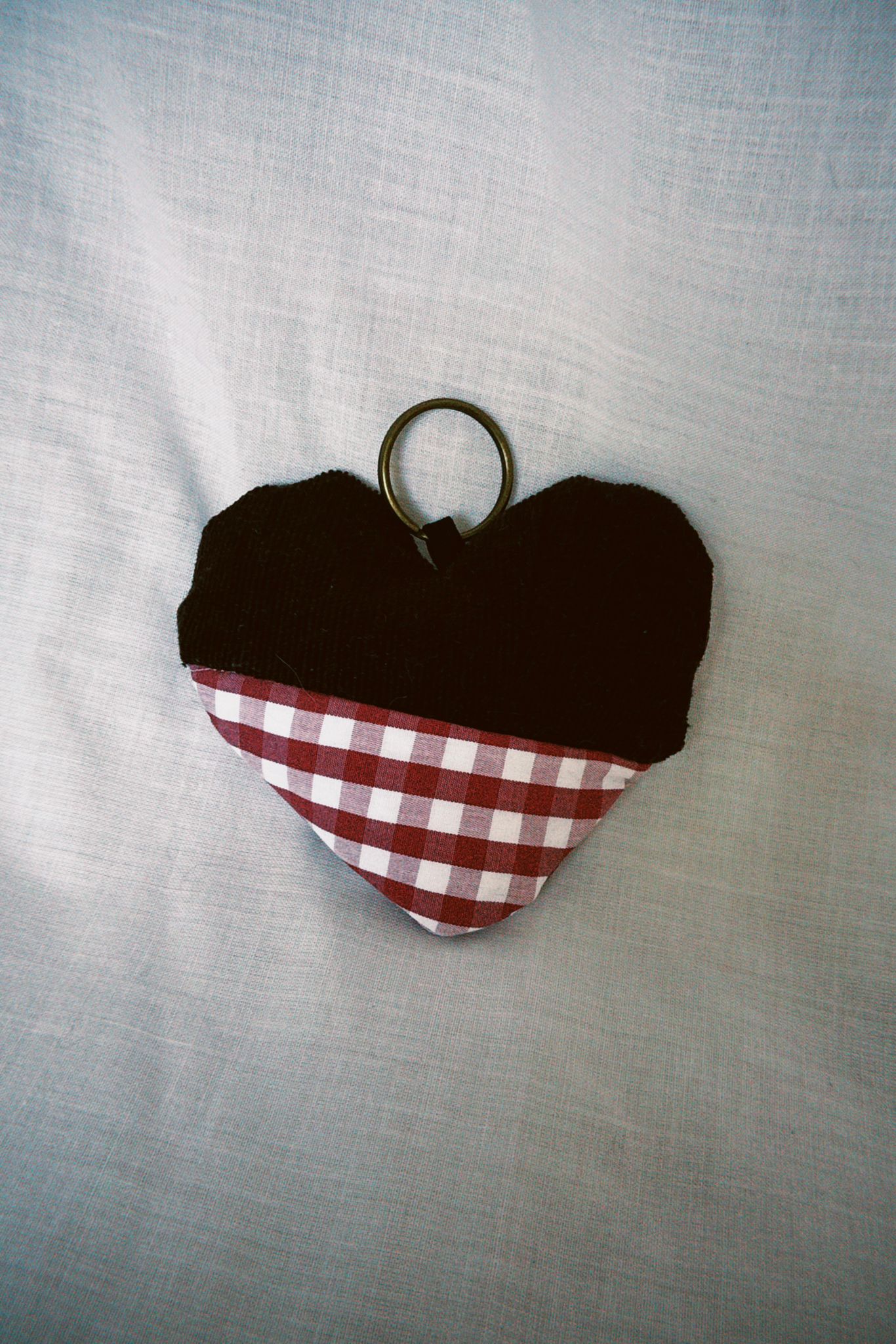 Brown Corduroy Gingham Scrappy Heart Keyring