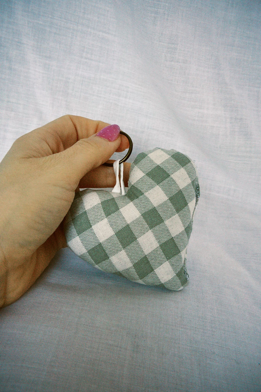 Sage Gingham Scrappy Heart Keyring