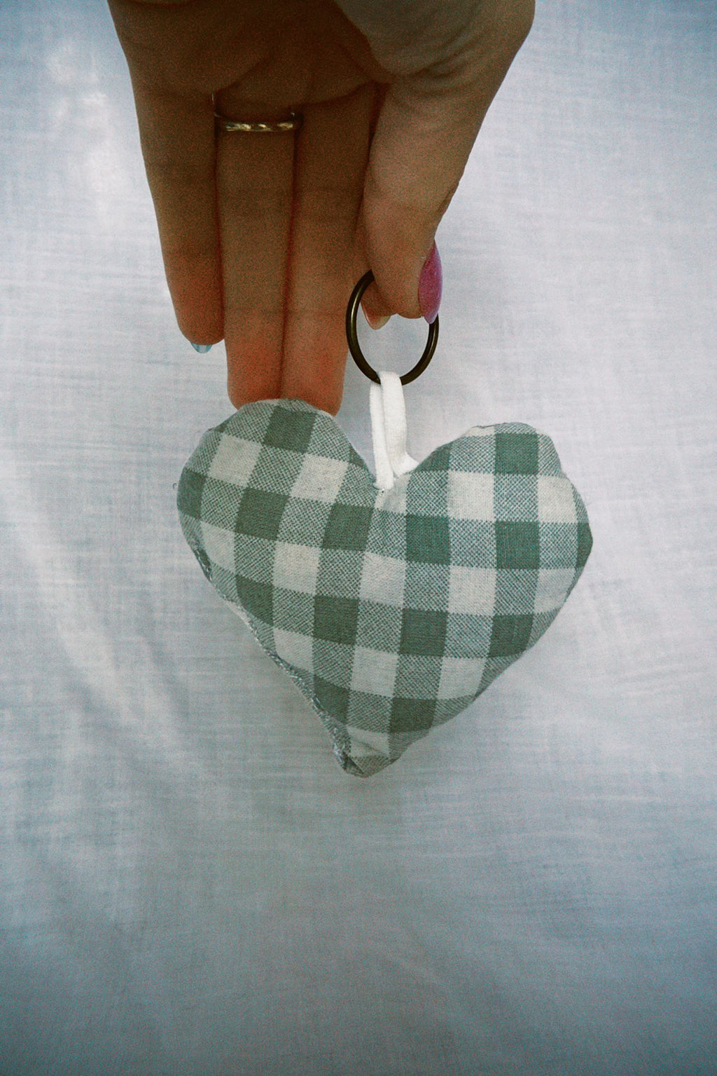 Sage Gingham Scrappy Heart Keyring