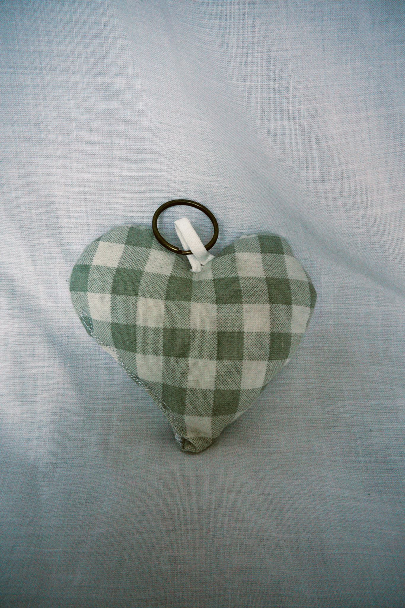 Sage Gingham Scrappy Heart Keyring