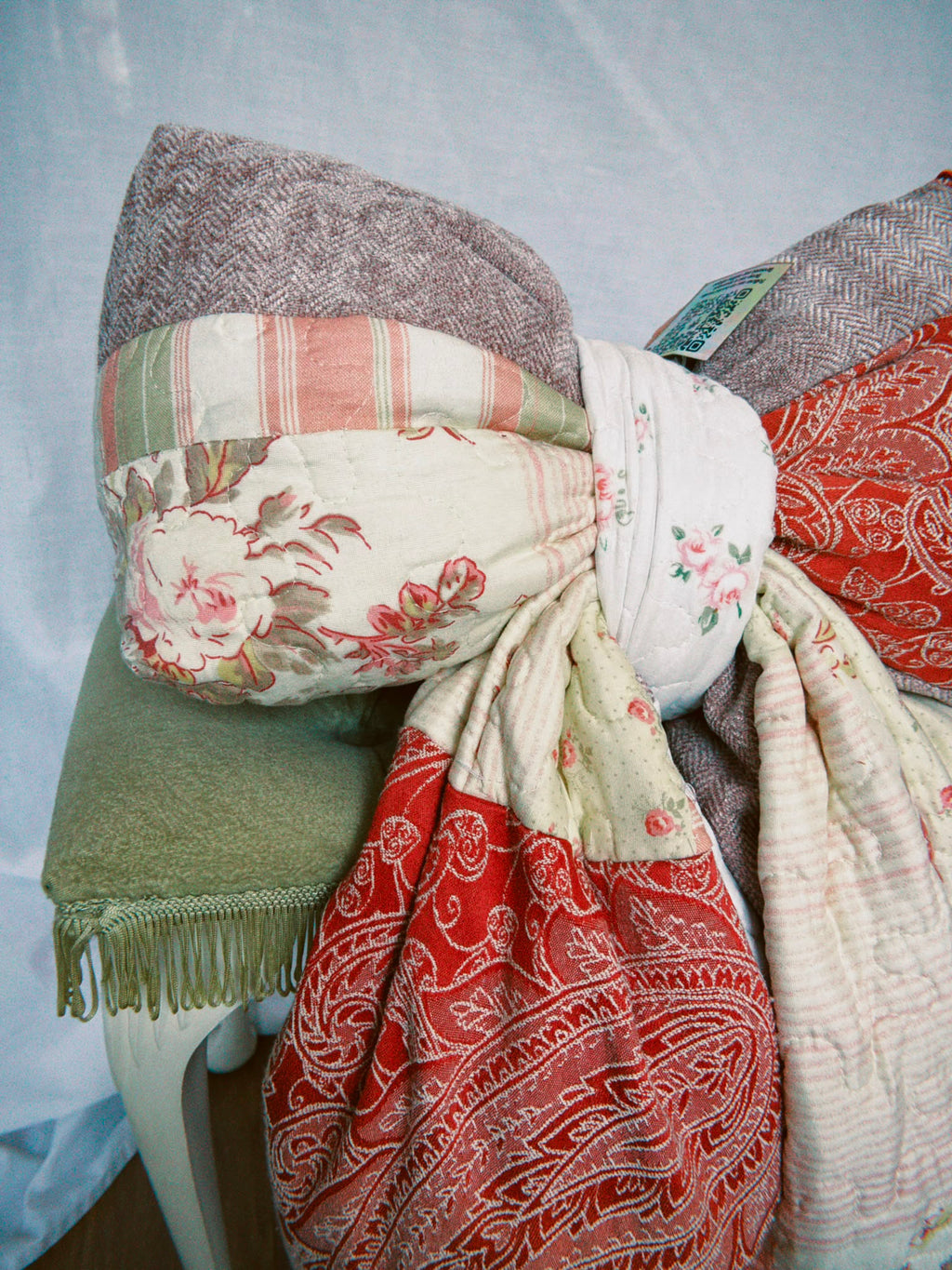 Oversized Pink Patchwork Bow Pillow