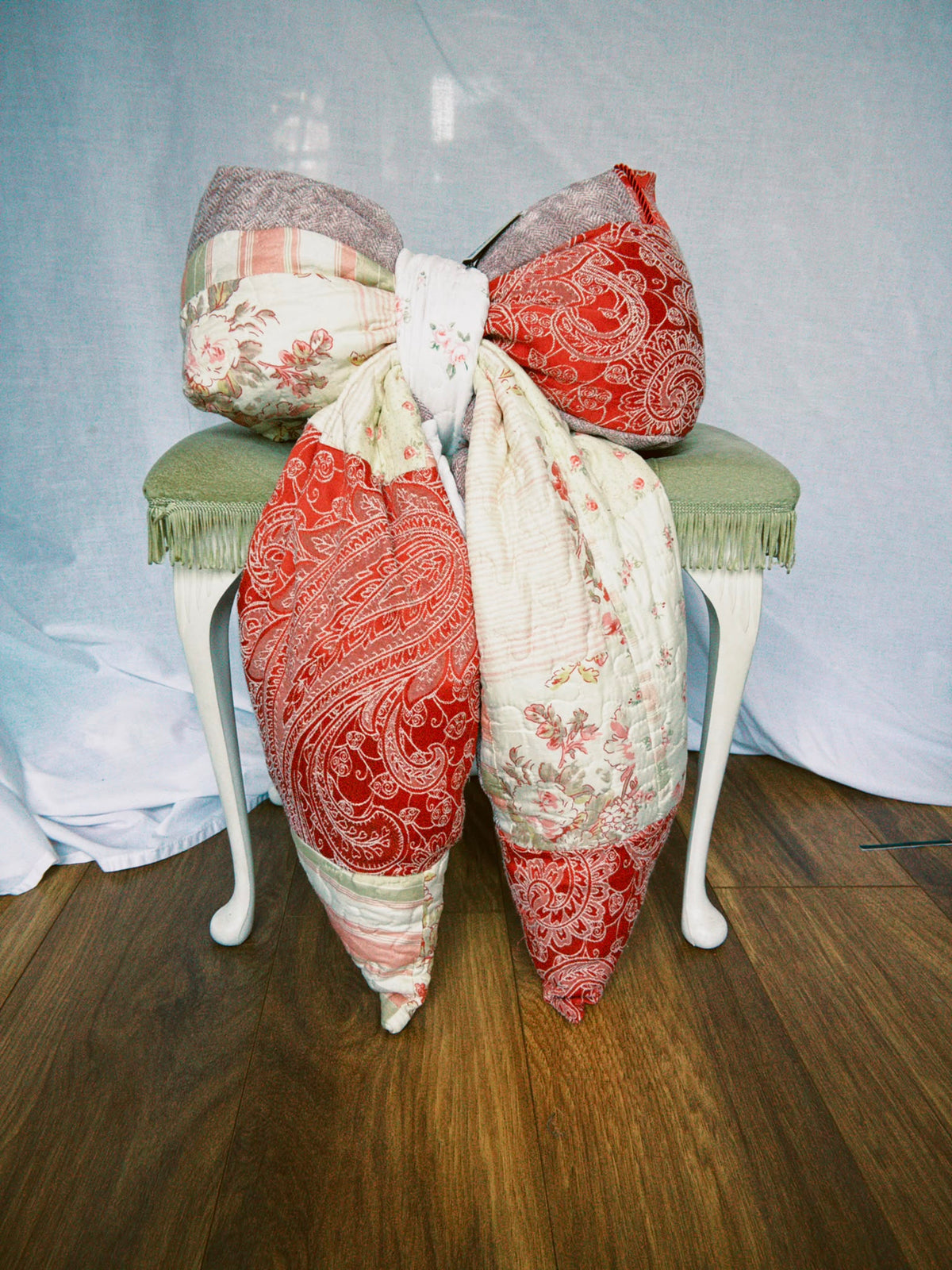 Oversized Pink Patchwork Bow Pillow