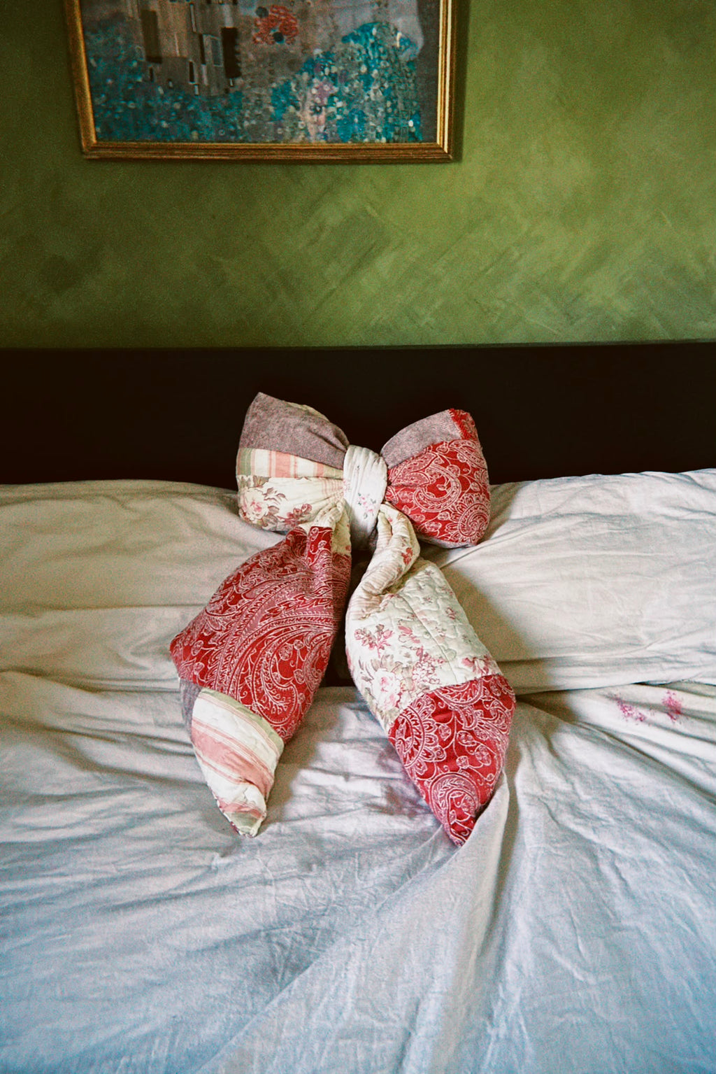 Oversized Pink Patchwork Bow Pillow