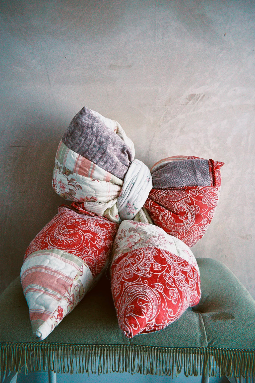 Oversized Pink Patchwork Bow Pillow