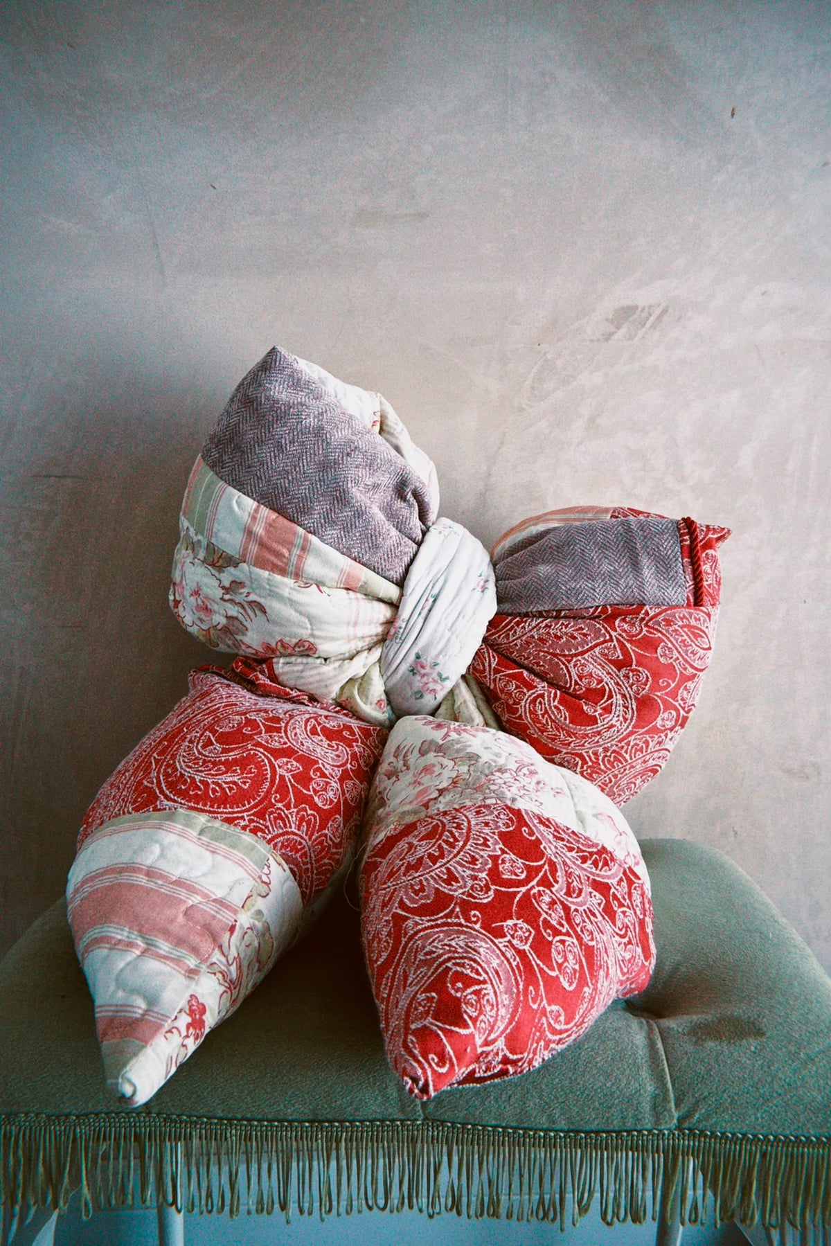 Oversized Pink Patchwork Bow Pillow