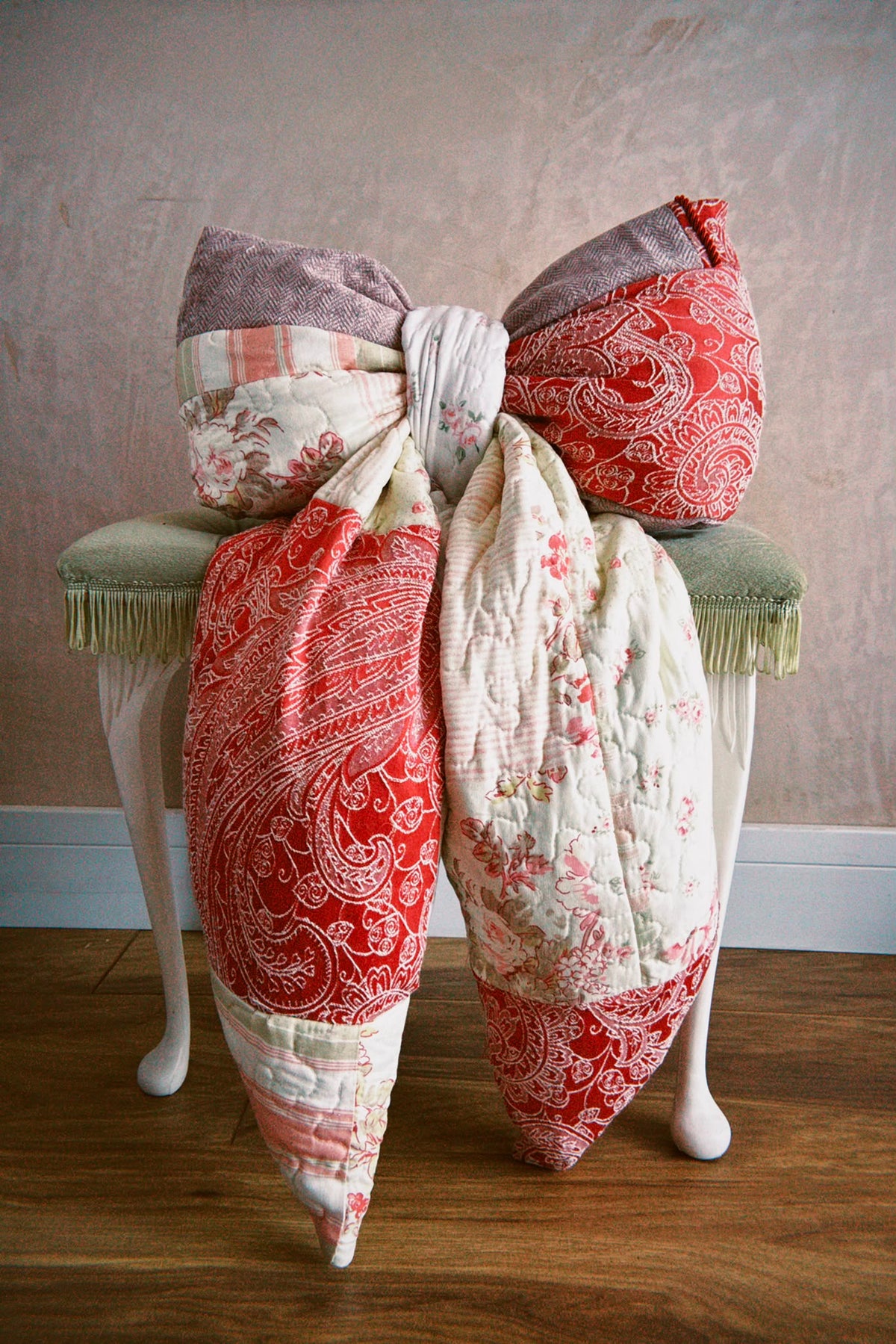 Oversized Pink Patchwork Bow Pillow