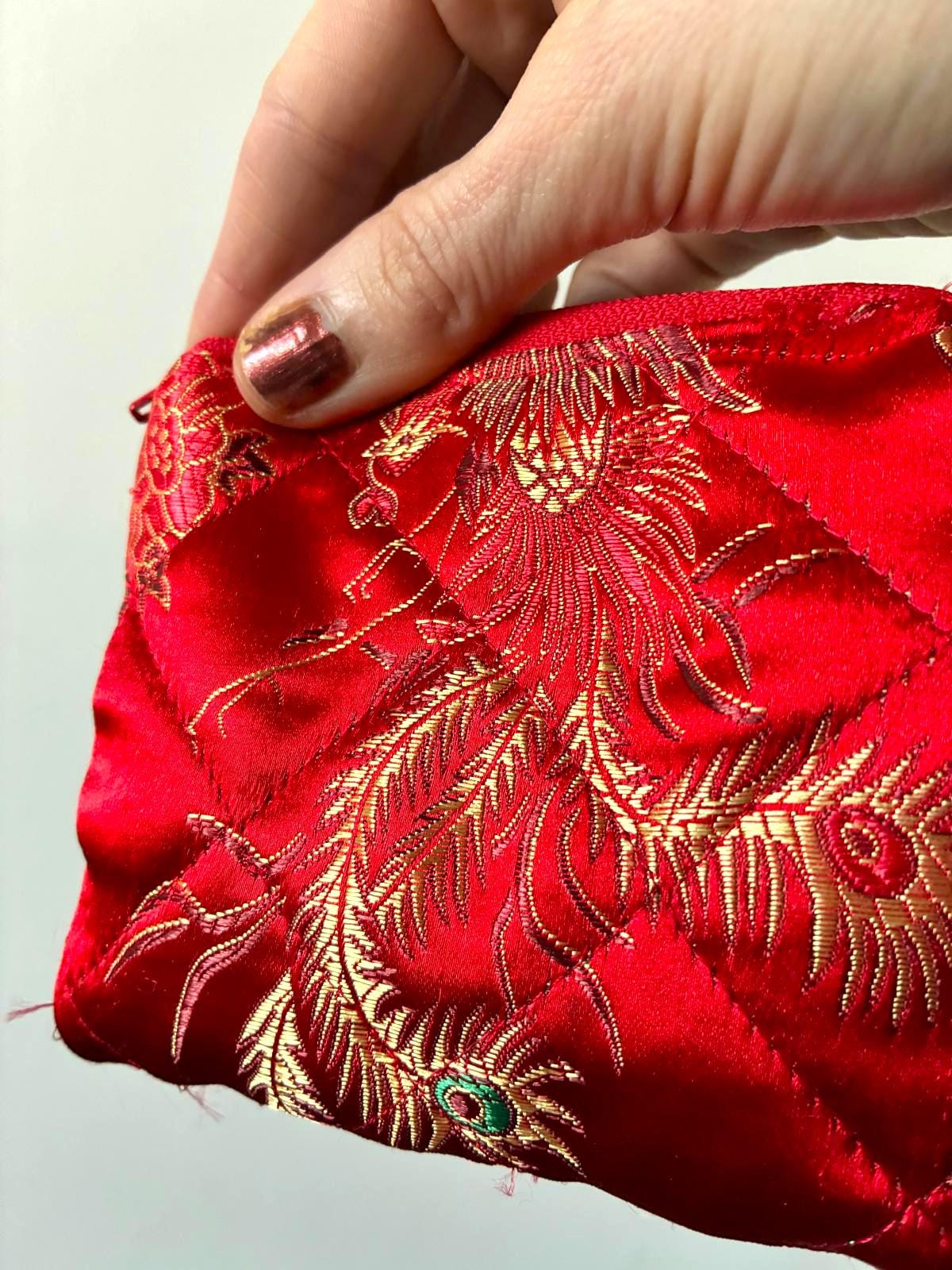 Red Satin Dragon Keyring Purse