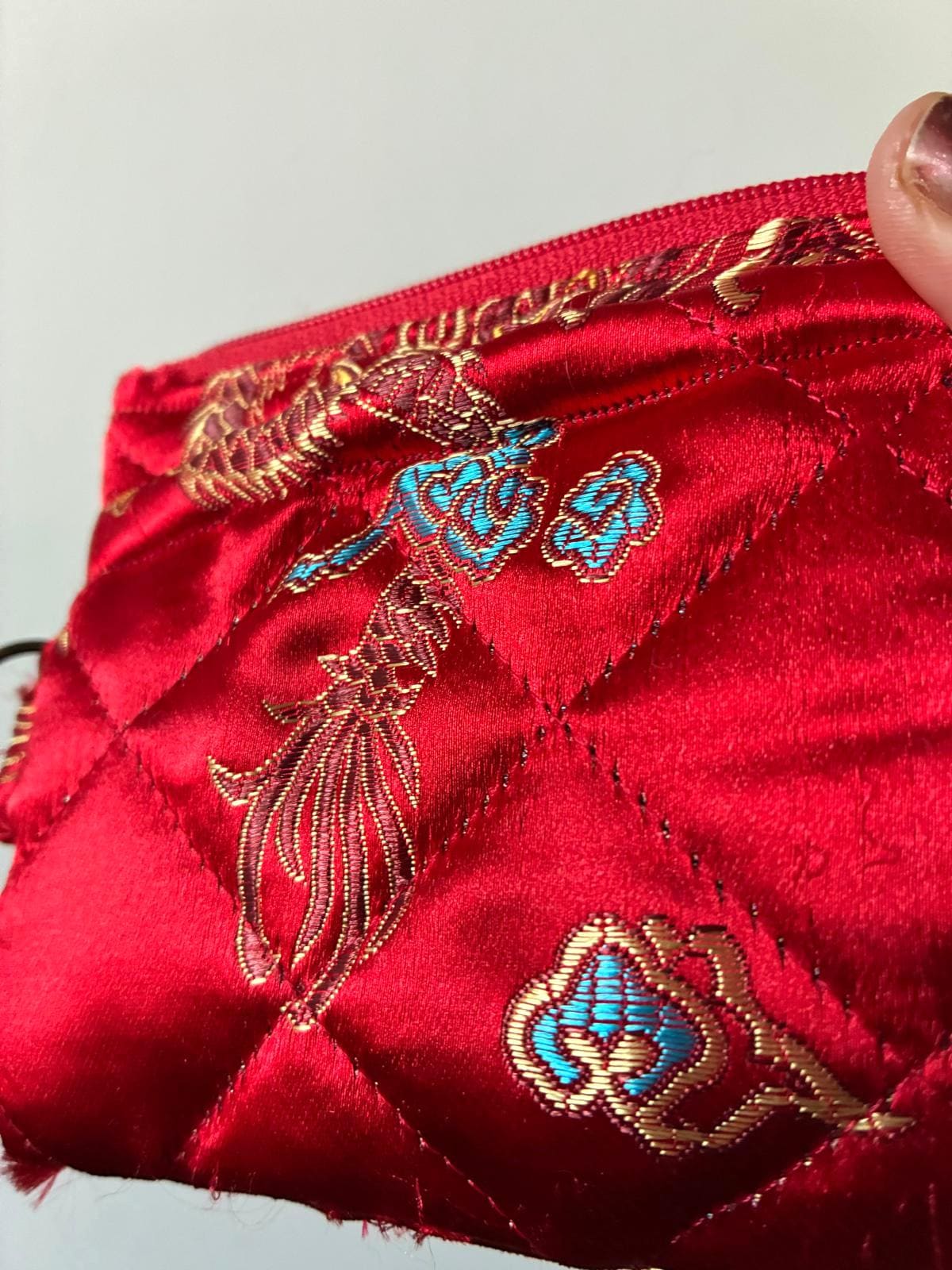 Red Satin Dragon Keyring Purse