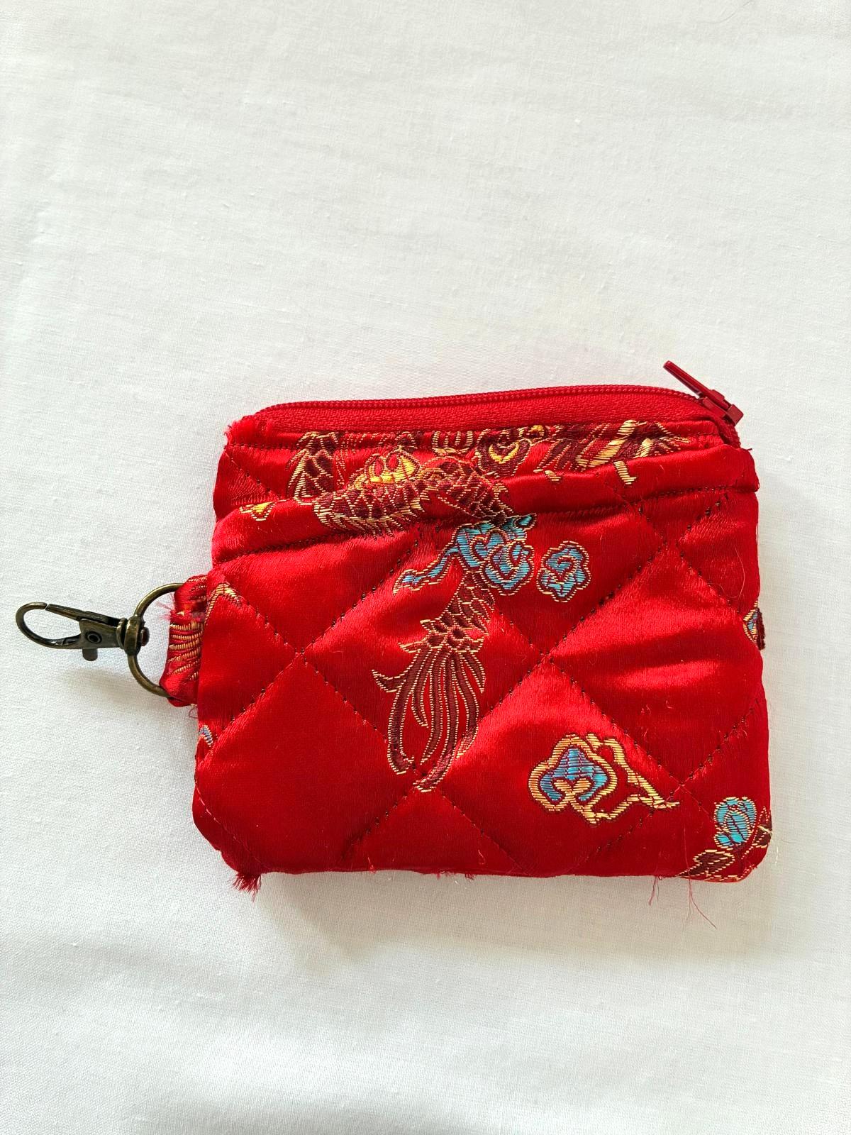 Red Satin Dragon Keyring Purse