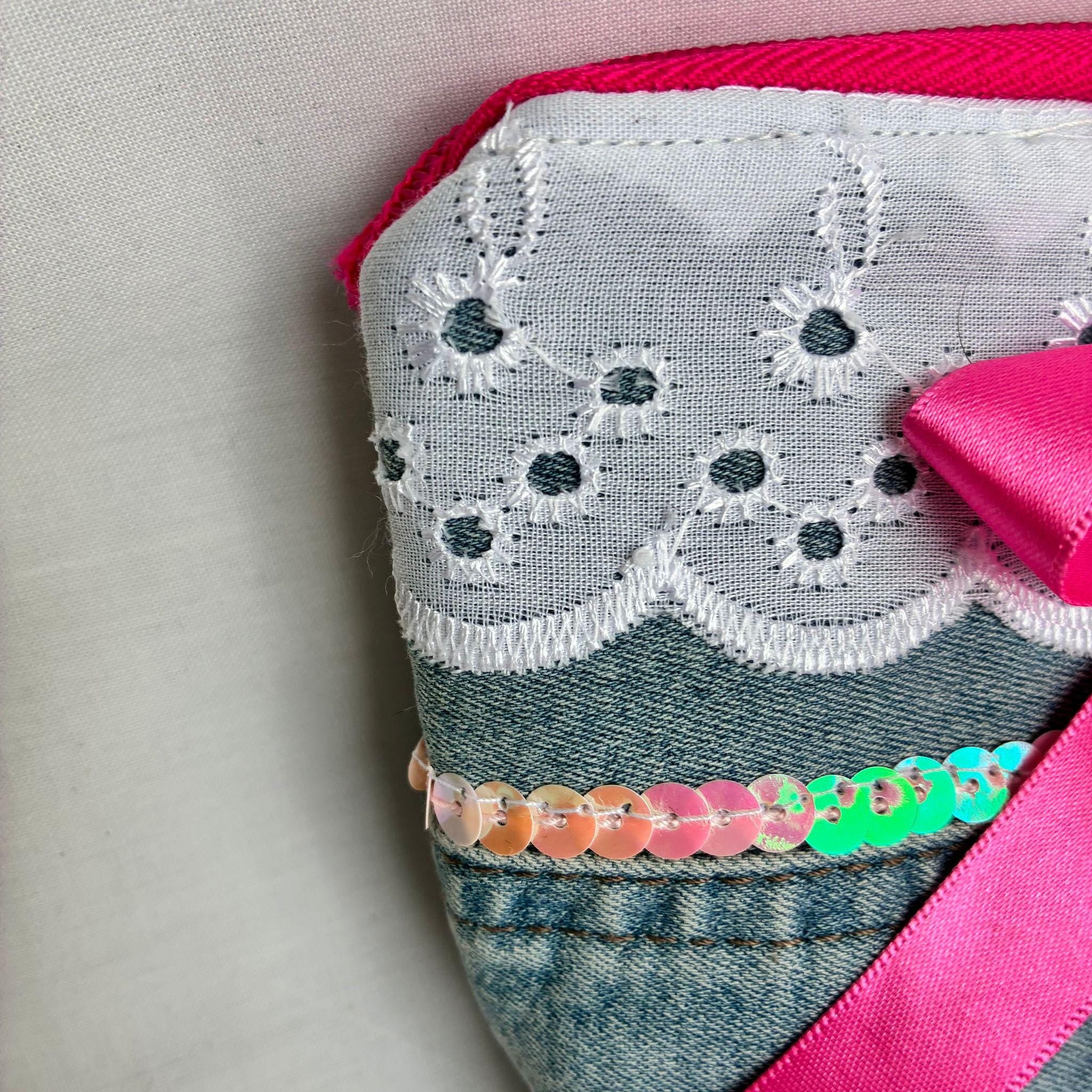 Denim Bow Cosmetic Pouch