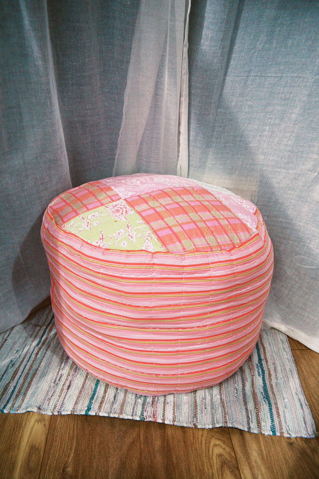 Pink Patchwork Quilted Pouffe