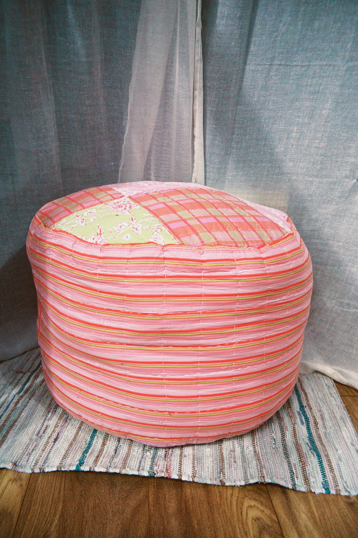 Pink Patchwork Quilted Pouffe