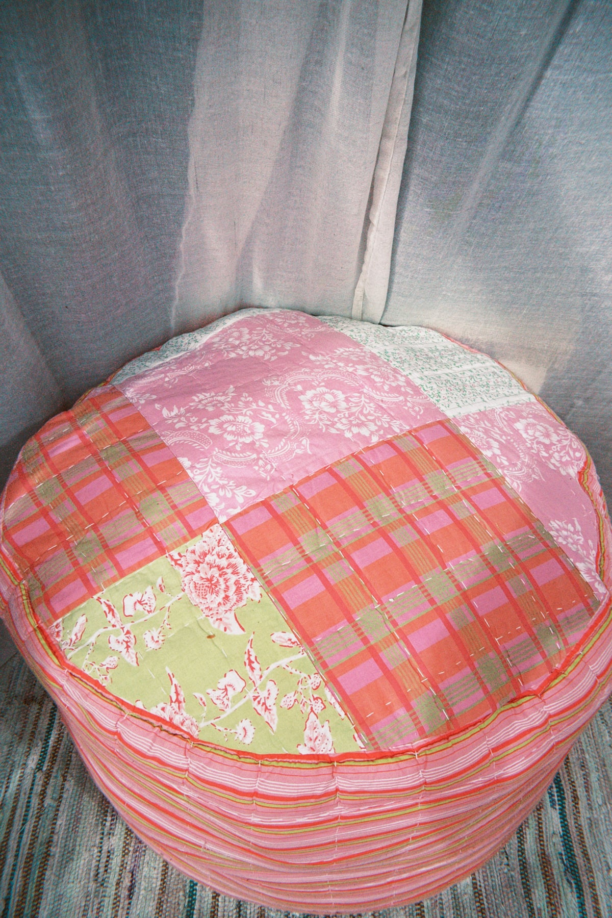 Pink Patchwork Quilted Pouffe